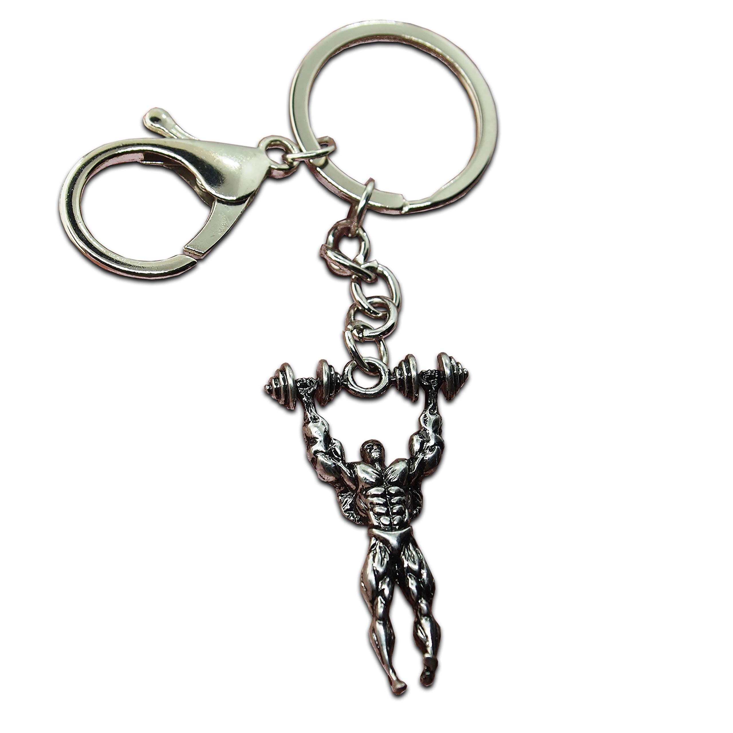 Seraphis Silver Bodybuilder Keyring Exercise Pose With Dumbells Gift Bodybuilders Gym
