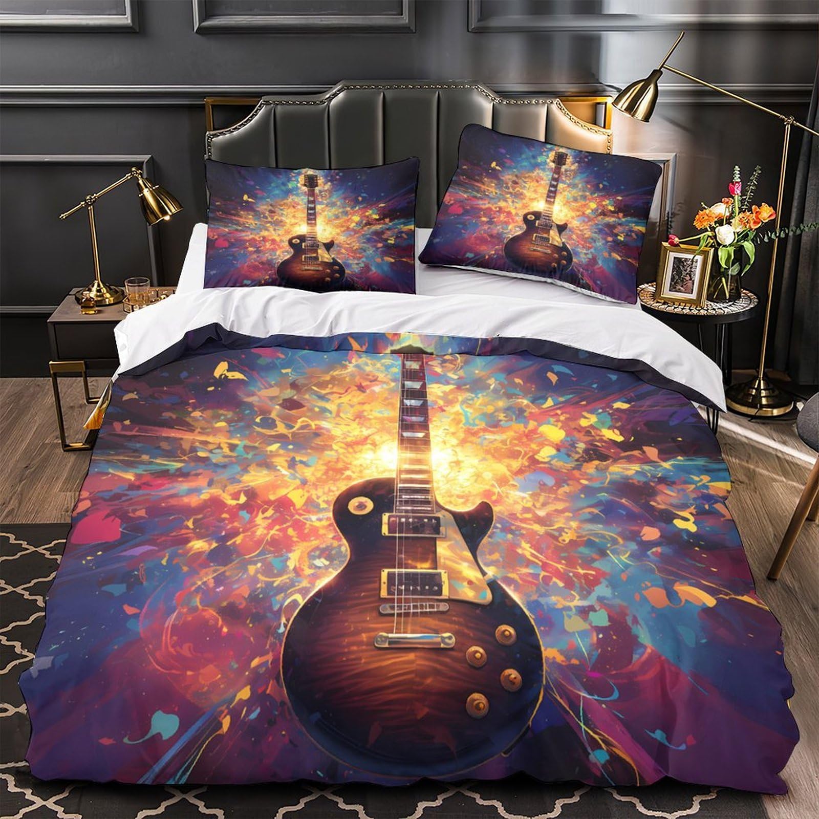 Housse de couette guitare électrique 260x220 cm avec 2 taies d'oreiller