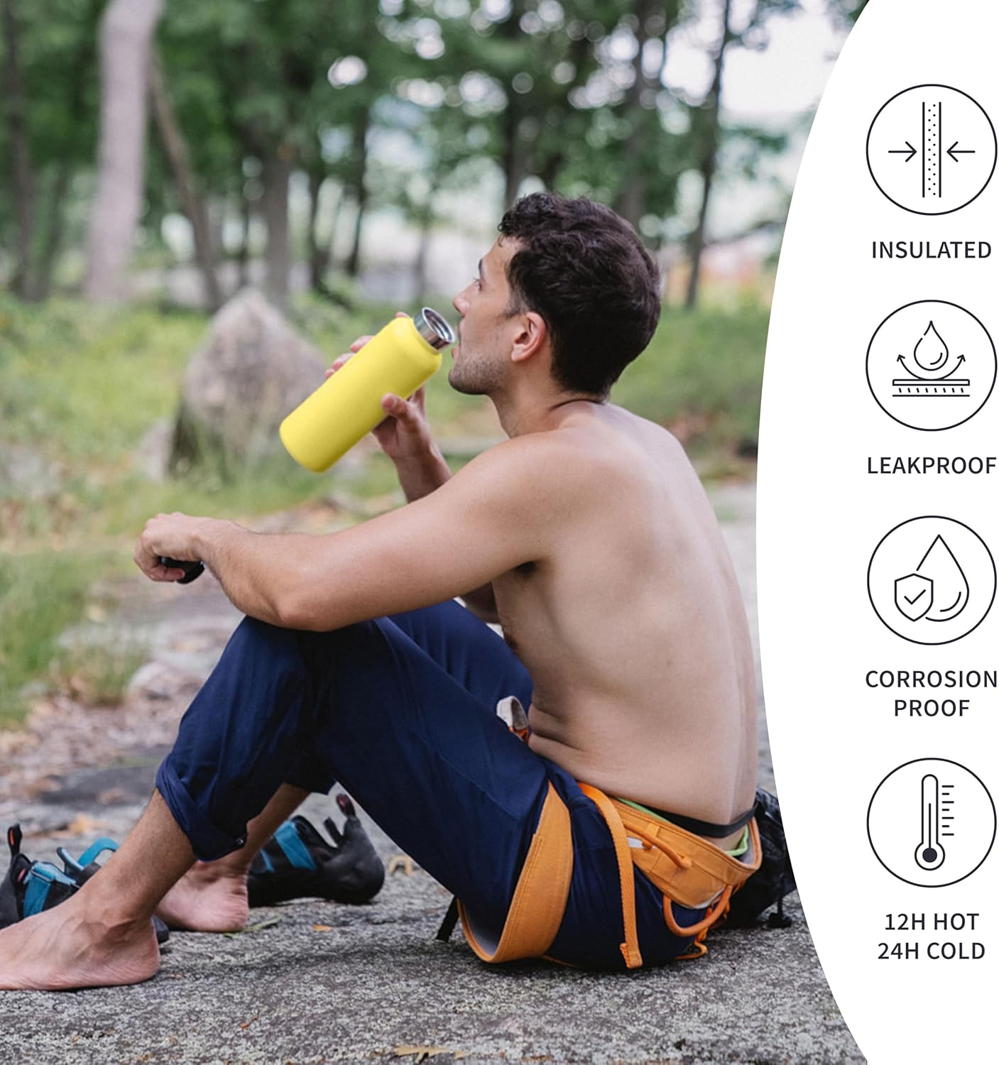 Bambaw 24 oz Insulated Water Bottle, Yellow Water Bottle, Stainless Steel Water Bottle, Dishwasher Safe Water Bottle, Slim Water Bottle Stainless Steel, Hiking Water Bottle – Yellow Beam - Image 3