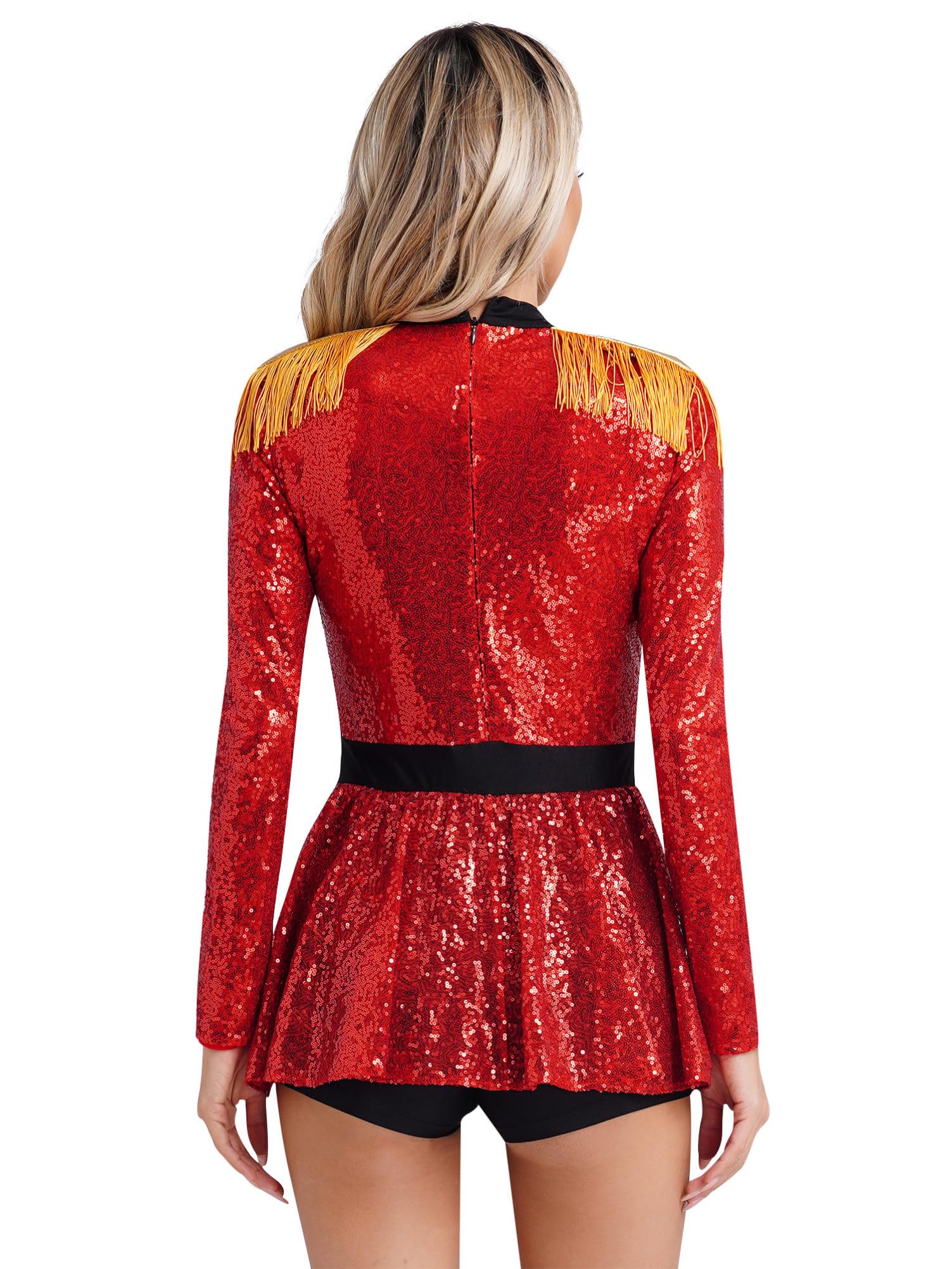 Alvivi Maillot de Domadora Circo con Borlas para Mujer Mono Lentejuelas de Danza Patinaje Disfraz de Maestro de Ceremonia para Fiesta Carnaval S-4XL