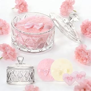 Pimoys 5 Pcs Dusting Powder Container with Puff Set, Pink Mom Gifts Large Body Powder Puff and Container First Mothers Day Gifts for New Mom Wife