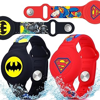 Waterproof Air Tag Bracelet for Kids [2 Pack], Cute Cartoon Air Tag Holder for Kids with Full Coverage Hidden Design, Silicone Airtag Wristband for Child, Healthy Material Red+Black
