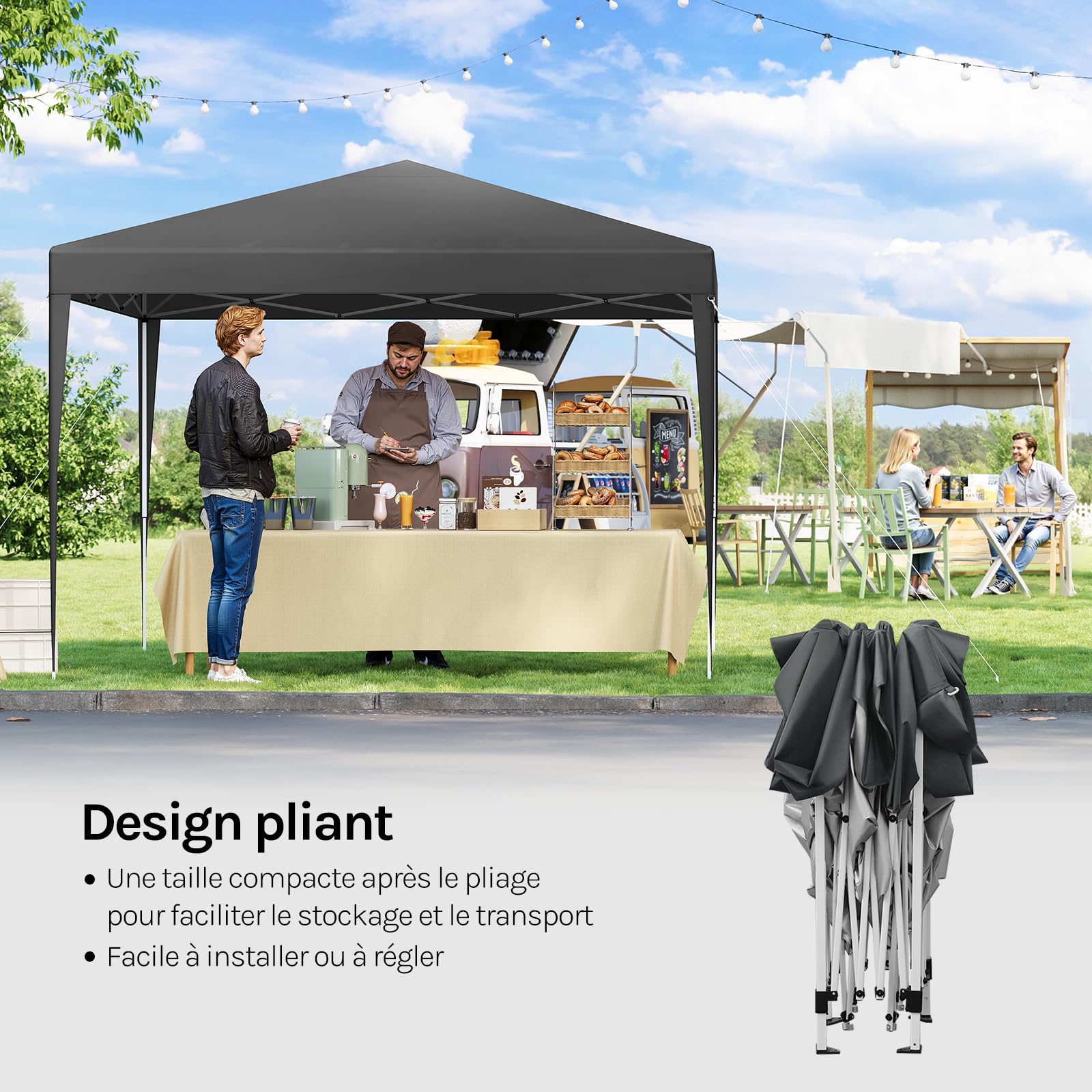 WOLTU Pavillon de Jardin Pliante 3x3m Pop up Gris