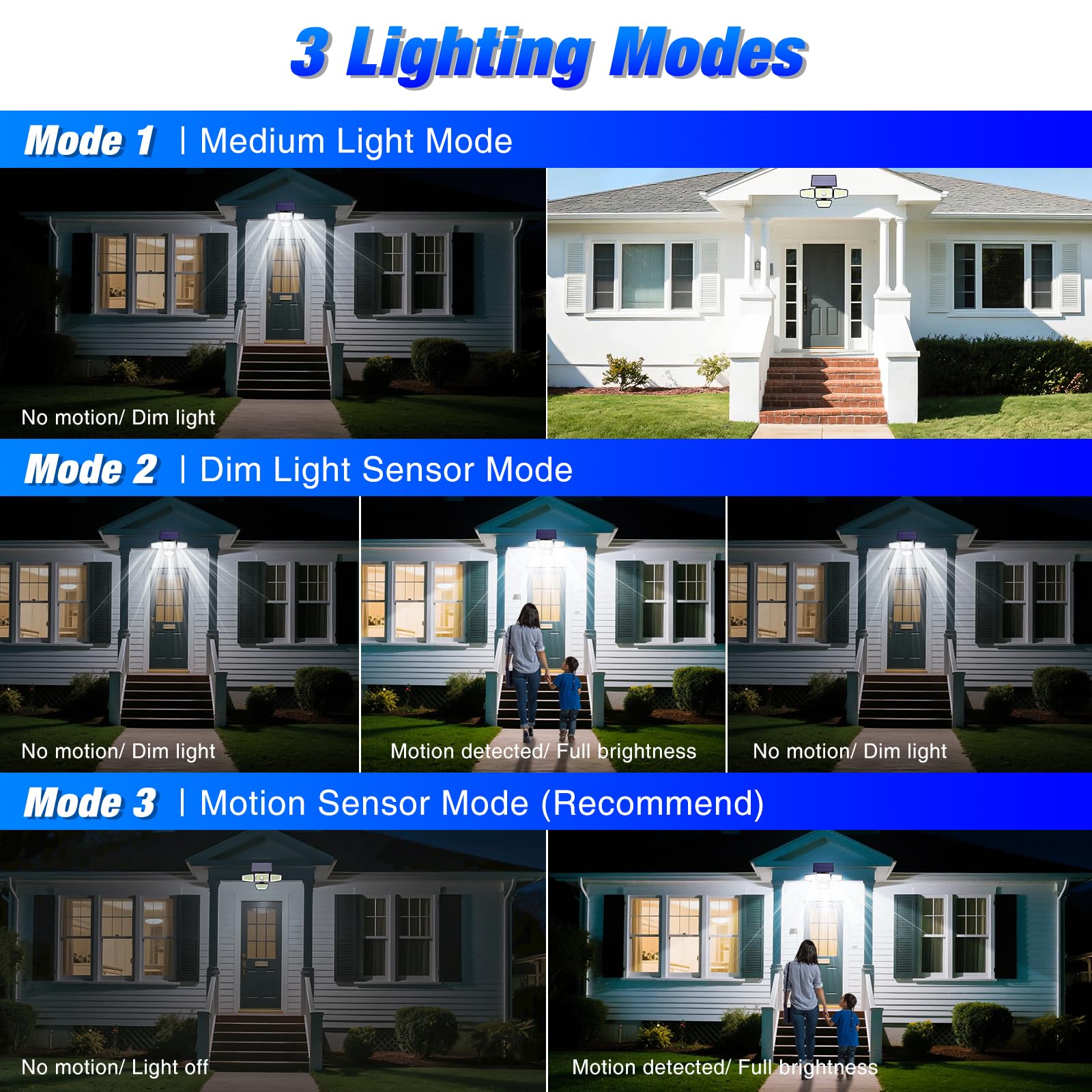 Peasur 2 Pezzi Faretto Led da Esterno Solare, 318 LED Luce Solare con Sensore di Movimento, 4 Testa 3 Modes Impermeabile Faretti Solari, Luci Solari per Giardino Garage Parete