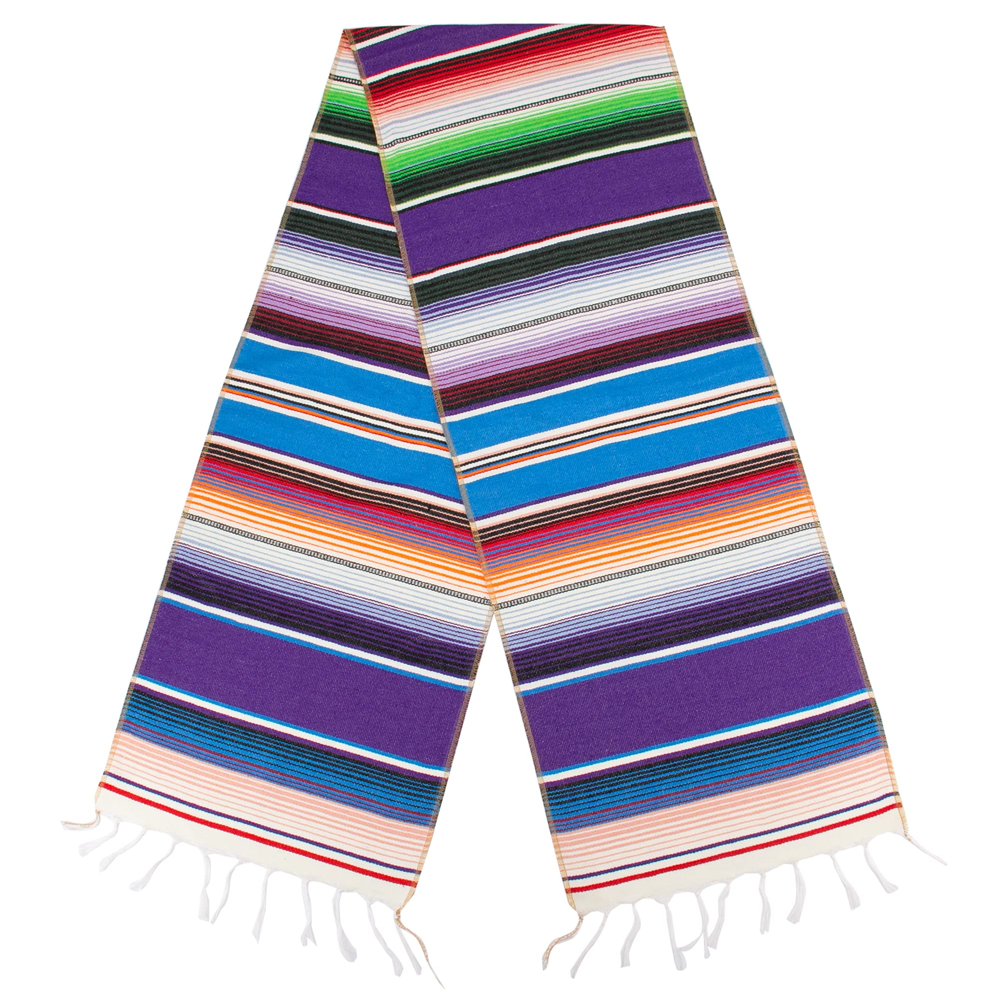 Time to Sparkle Mexican Serape Table Runner 14 x 84 Inches for Mexican Fiesta Decorations Wedding Outdoor Picnics Dining Table Hand Woven Cotton Table Runner with Fringe Purple