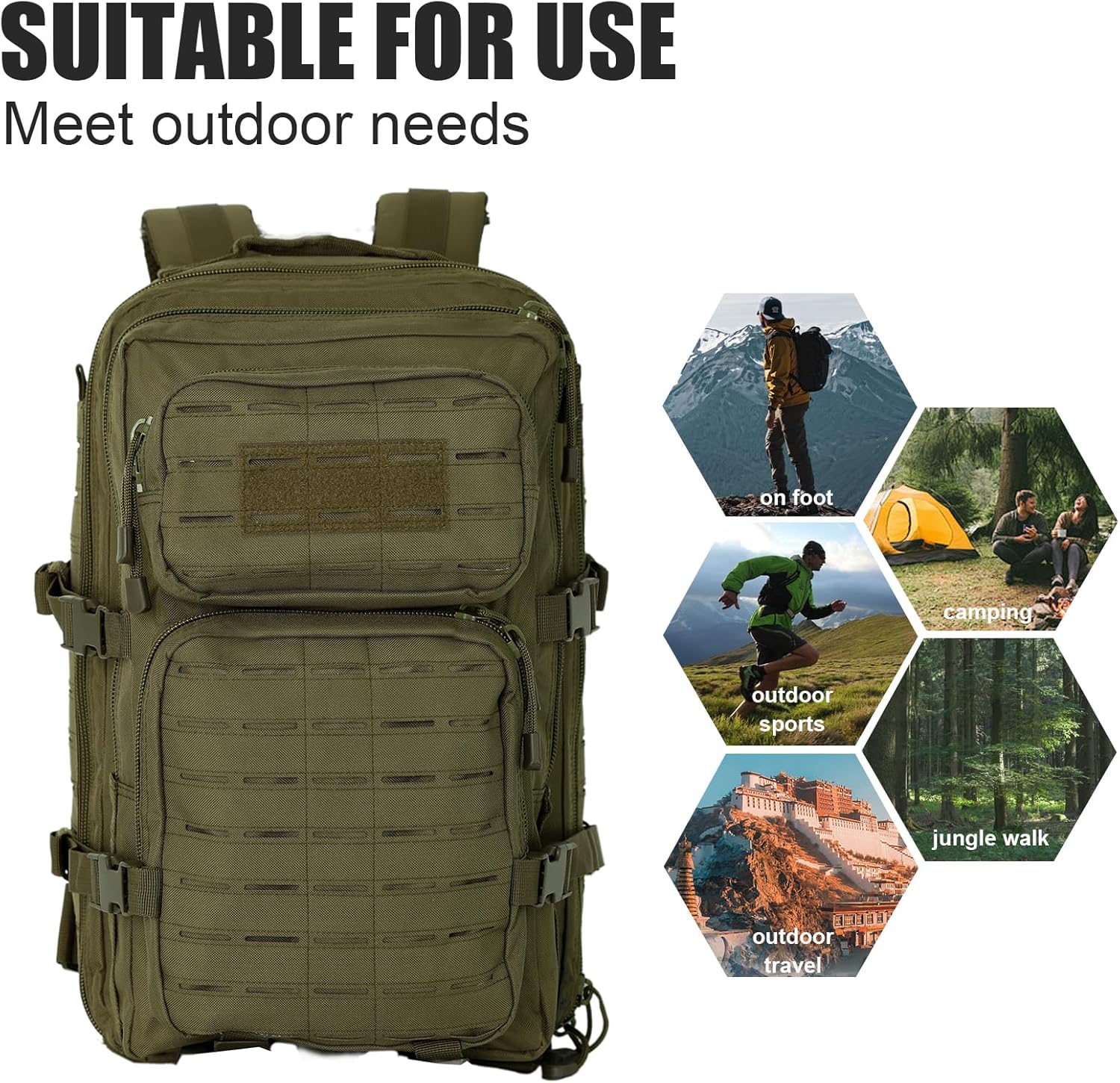 Small Tactical Backpack Assault Pack Bug Out Bag 40L Military Backpack with Molle for Hiking Hunting Rucksack Trekking (Green) - Image 9