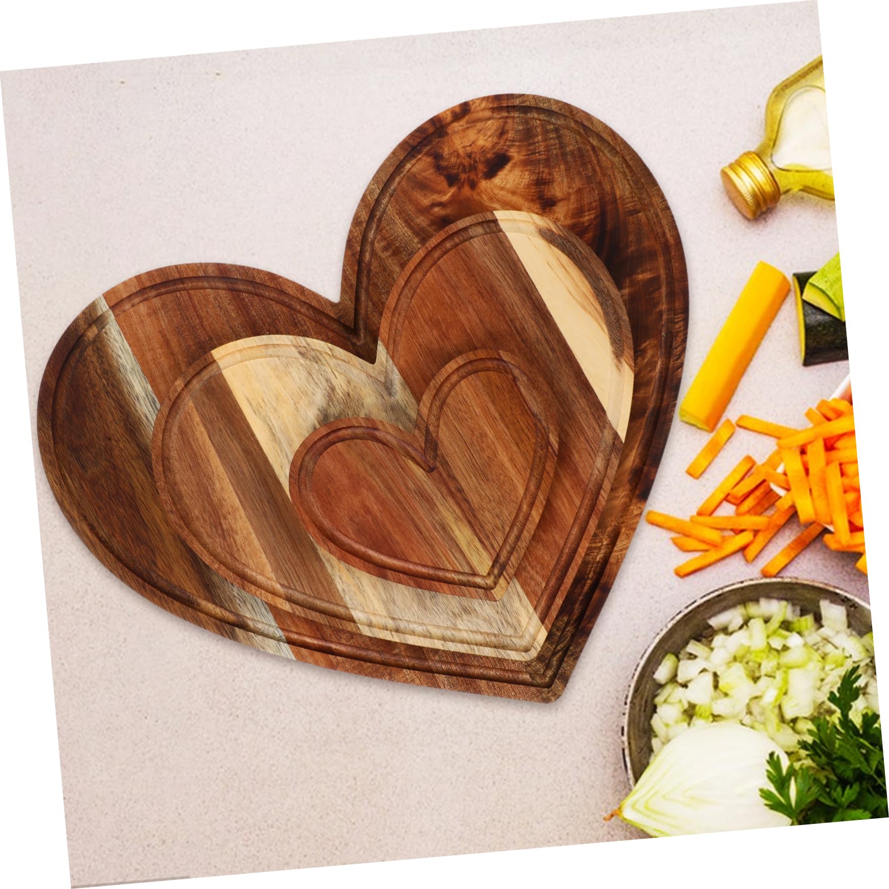ULTECHNOVO 3pièces Planche à Découper Bois Forme Cœur Lot Plateau Service Fromage Saint-valentin Décoration Table