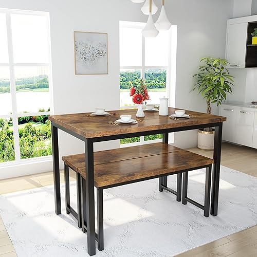 Miniatura 8 de AWQM-Juego de Mesa de Comedor, Juego de Mesa de Cocina con 2 Bancos, Ideal para el Hogar, Cocina y Comedor, Mesa de desayuno de 47.2x28.7x29.5