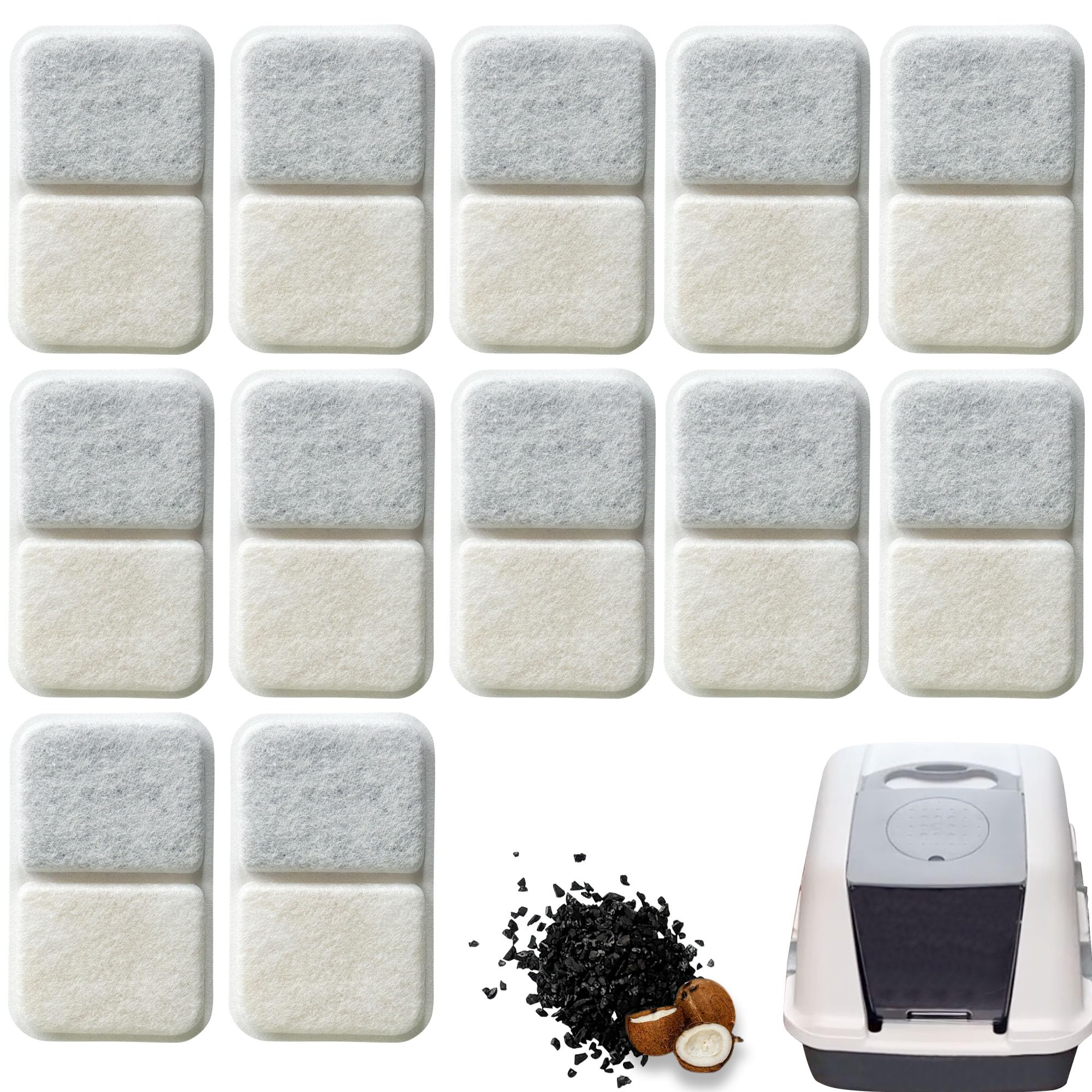 12 Pack Activated Charcoal Filters Refills for Catit Litter Box, Odor Filters for Catit Airsift Jumbo Hooded Cat Litter Pan