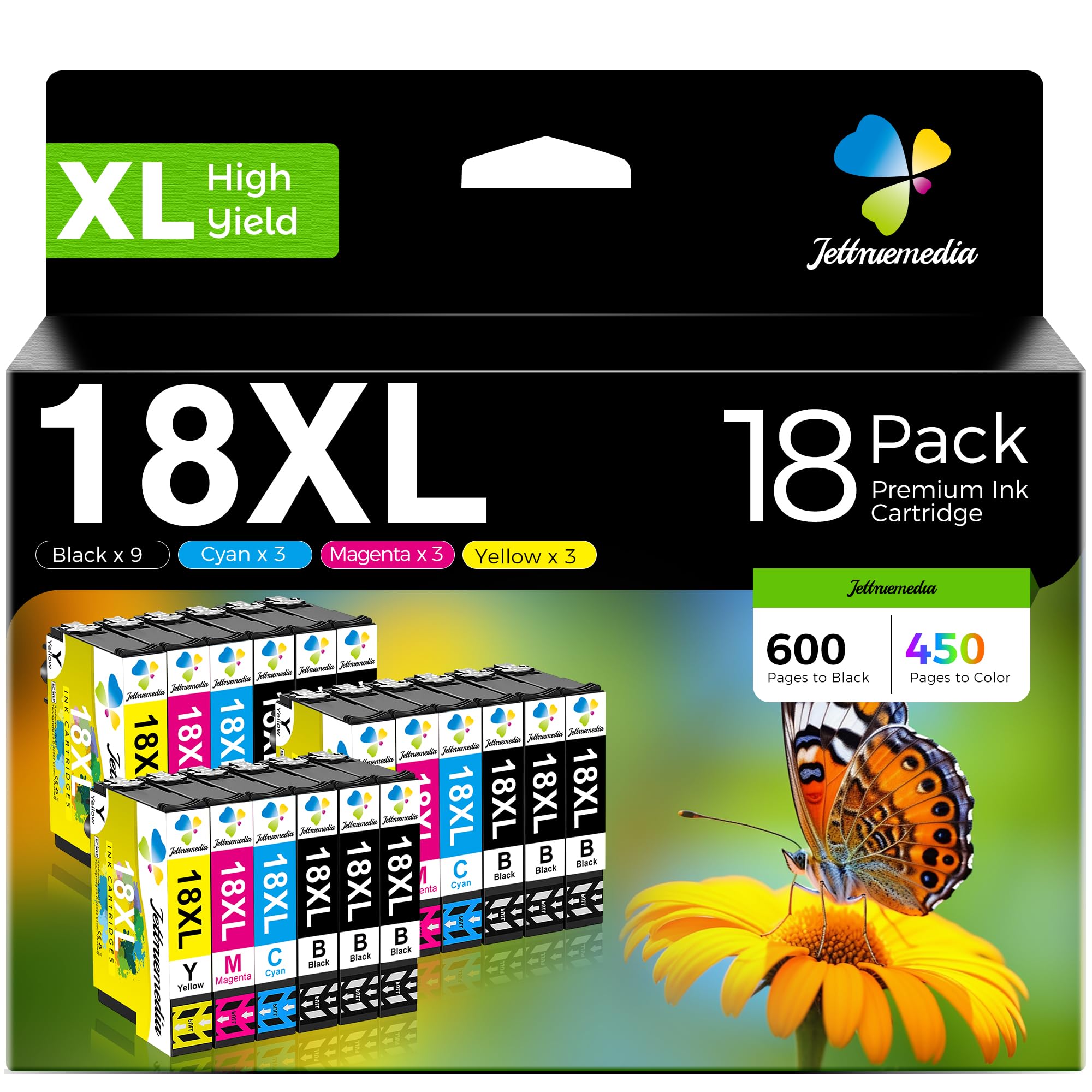 Jettruemedia 18XL Cartucce d'inchiostro Compatibili per Epson 18 XL per Expression Home XP-205 XP-215 XP-225 XP-305 XP-312 XP-315 XP-322 XP-325 XP-405 XP-412 XP-415 XP-422 XP- 425 (18-Pack)