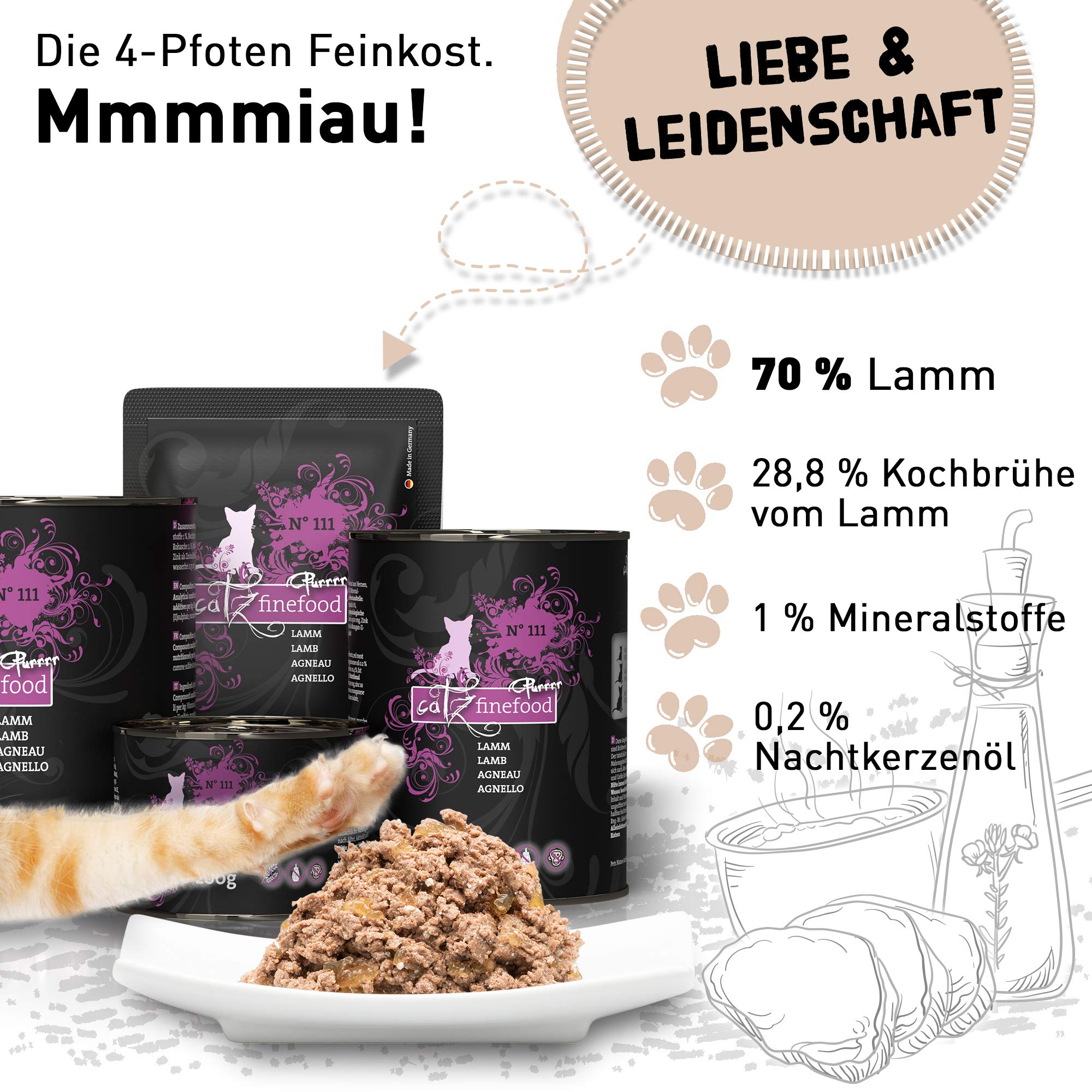 catz finefood Purrrr Lamm Monoprotein Katzenfutter nass N° 111,70% Fleischanteil, 6 x 800 g Dose & Purrrr Huhn Monoprotein Katzenfutter nass N° 103, 70% Fleischanteil, 6 x 800g Dose