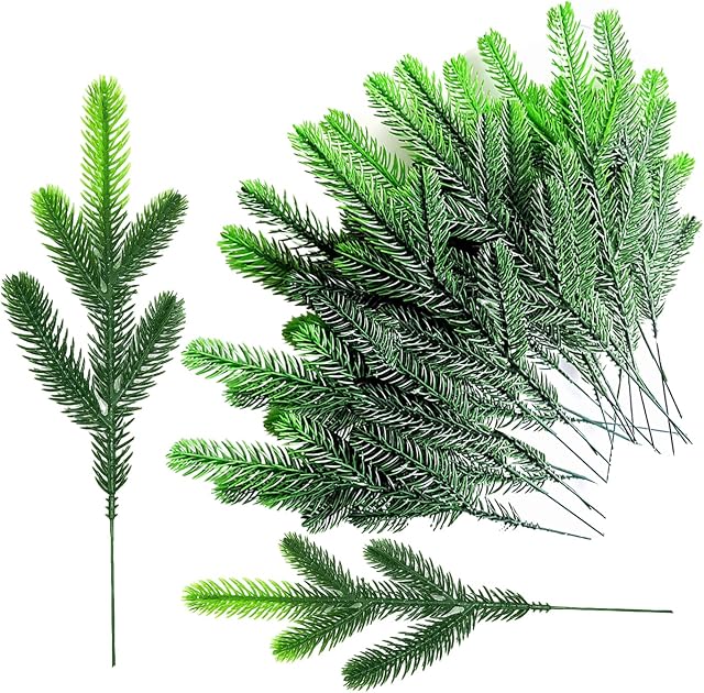 Luccyle 36 pieces artificial pine branches, artificial pine stems for Christmas decoration, artificial pine branches for DIY crafts at home Christmas garland (dark green)