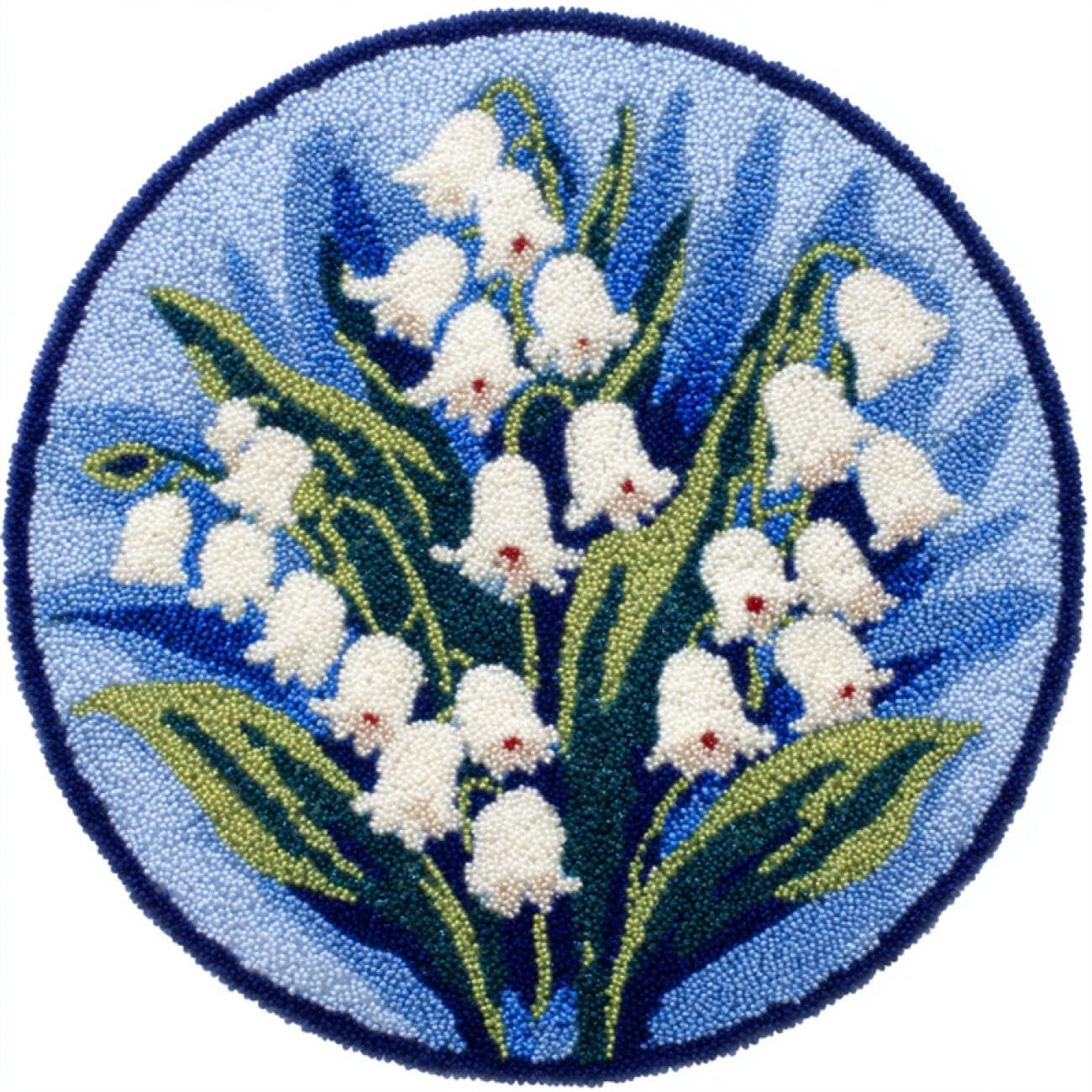 Kitquiver Latch Hook Kit Rug White Lily of the Valley 60x60cm