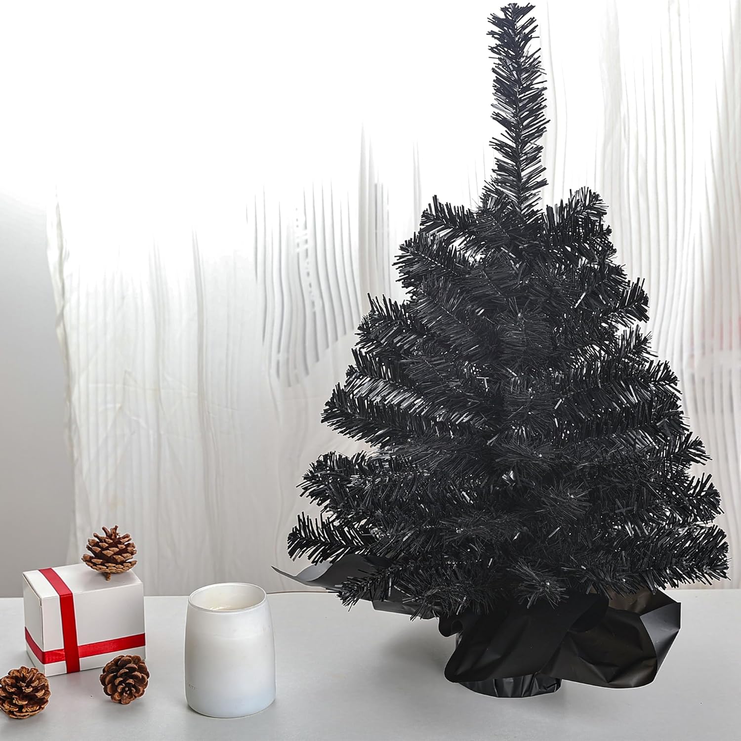 Silver Small Christmas Tree，Mini Artificial Christmas Tree with Lights for Office,Desk,Indoor, Outdoor, Holiday Xmas Party Decoration, Easy Setup