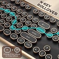 Vista 4 de RK104 - Teclado mecánico retro, 104 teclas de tamaño completo con cable con teclas redondas de máquina de escribir, grano de madera, rollo de tecla