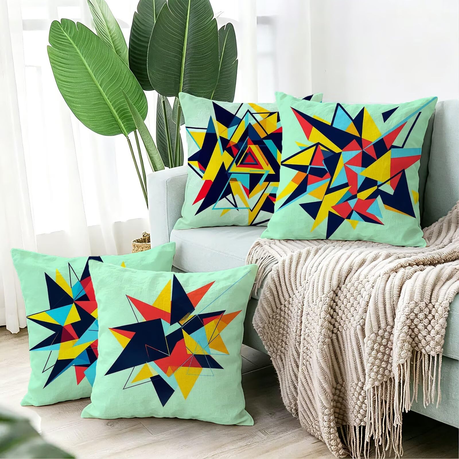 Blu Federe Cuscini Divano 65x65cm, Cuscini da Esterno Set de 4, Cod-172 | Velour Copricuscini Decorativi Letto Arredo, per Letto, Soggiorno, Giardino, Esterno, Casa Decorazione Set di 4 Geometria