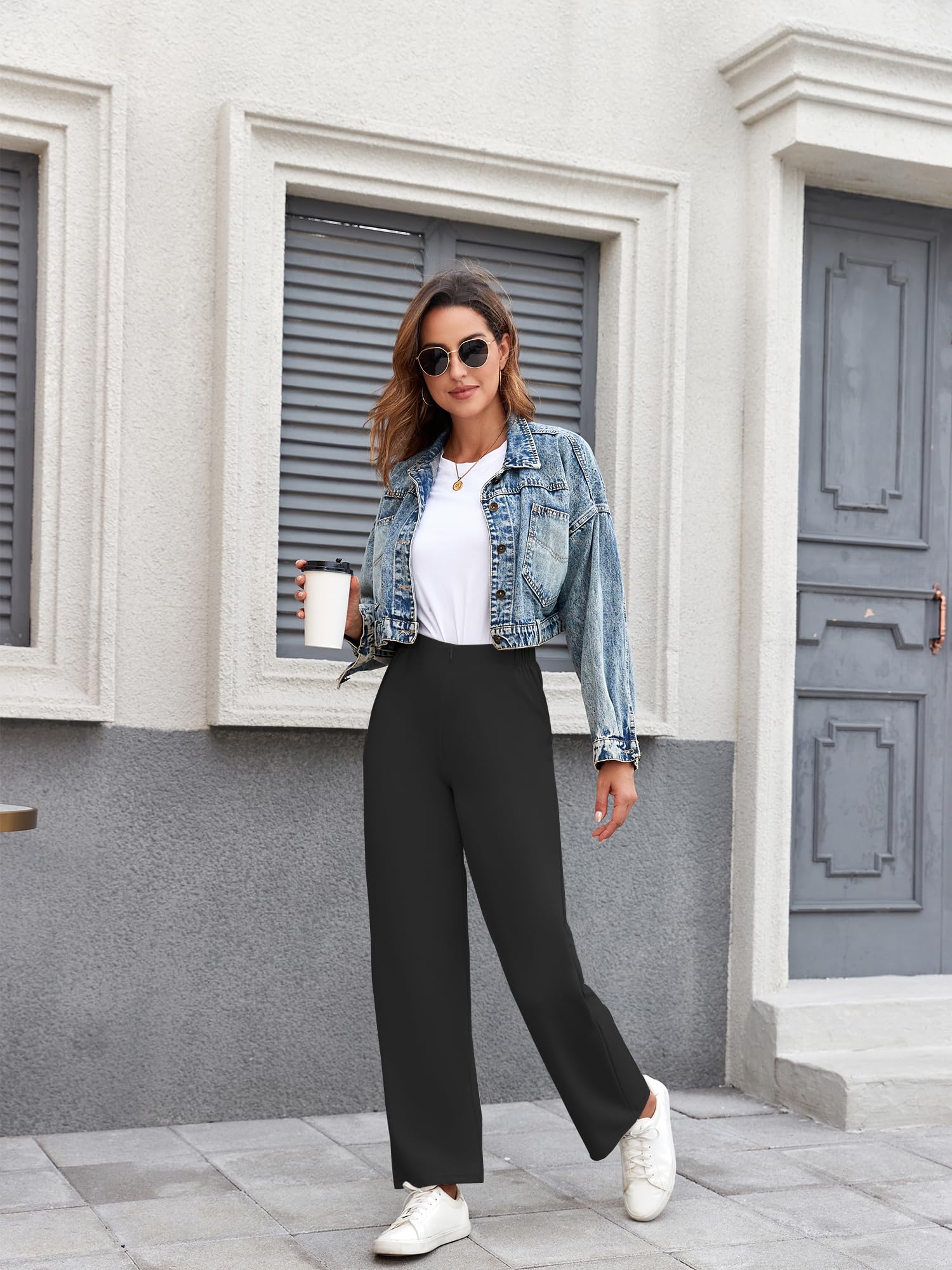 RUFIYO Wide Leg Pants Business Casual for Women's Dress Pants Palazzo Straight Leg Pants Woman High Waisted Work Trousers Black