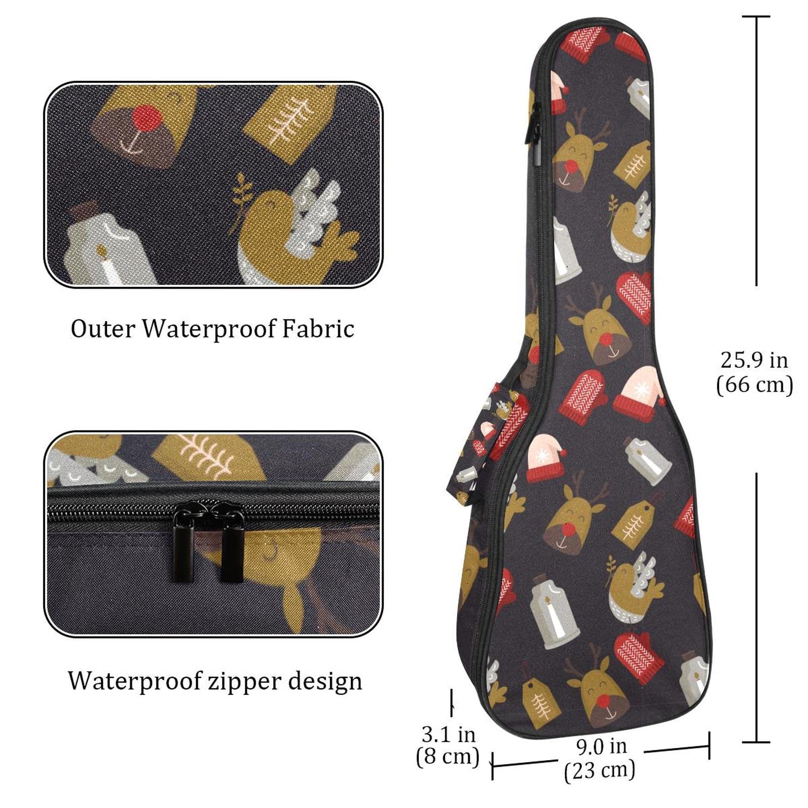 Sac à dos robuste pour ukulélé de concert - Sac de rangement pour ukulélé soprano - Sac rembourré de 10 mm - Noir - Chapeau de Noël
