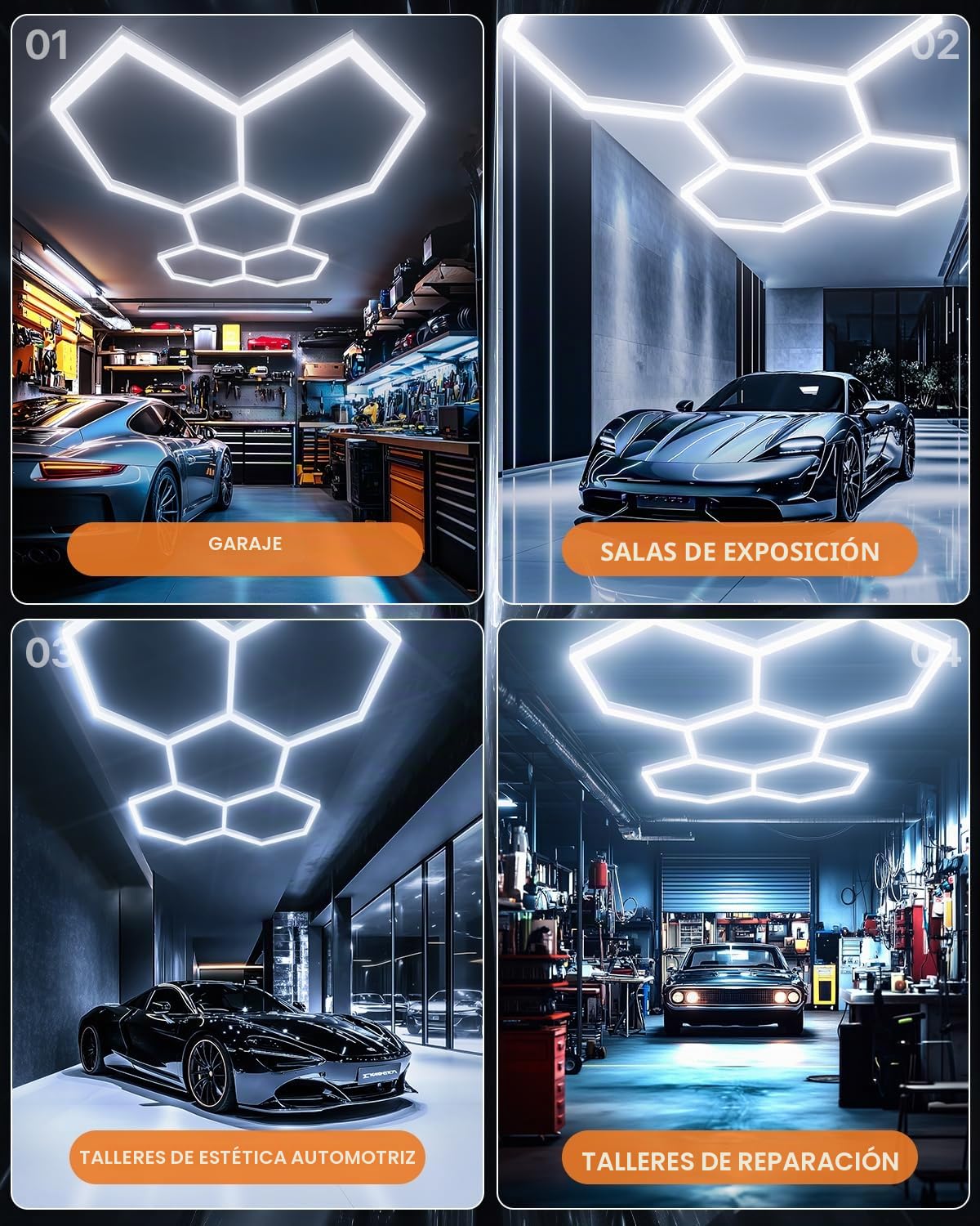 Luces LED Hexagonales 200W 30000 Lúmenes 6500K para Garaje, Sótano, Almacén y Salón de Belleza de Coche - Paquete de 25