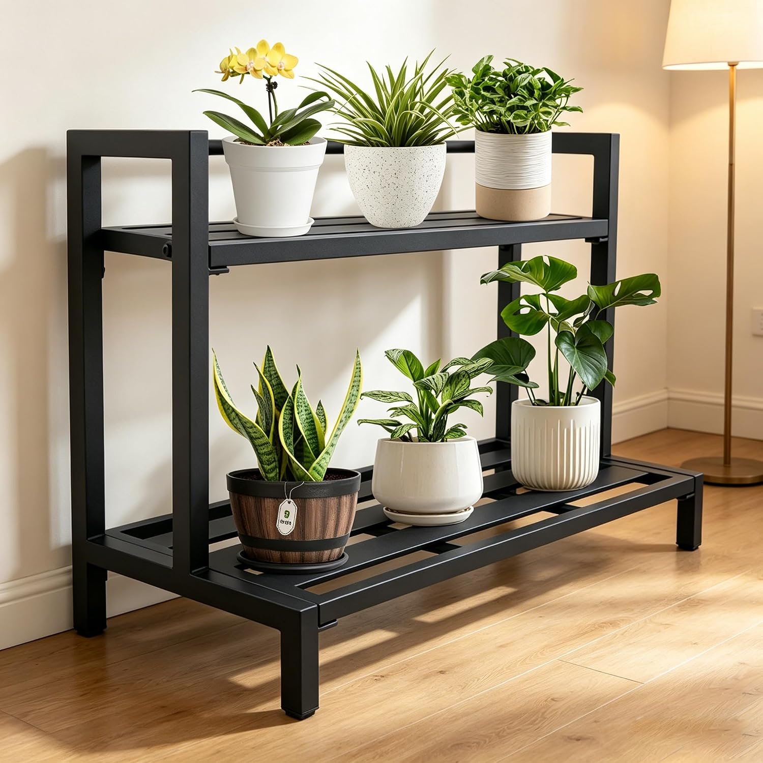 2-Tier Aluminum Plant Stand, Lightweight Heavy-Duty Metal Plant Shelf, Rustproof Indoor Outdoor Flower Rack for Patio Garden Balcony Living Room(Large)