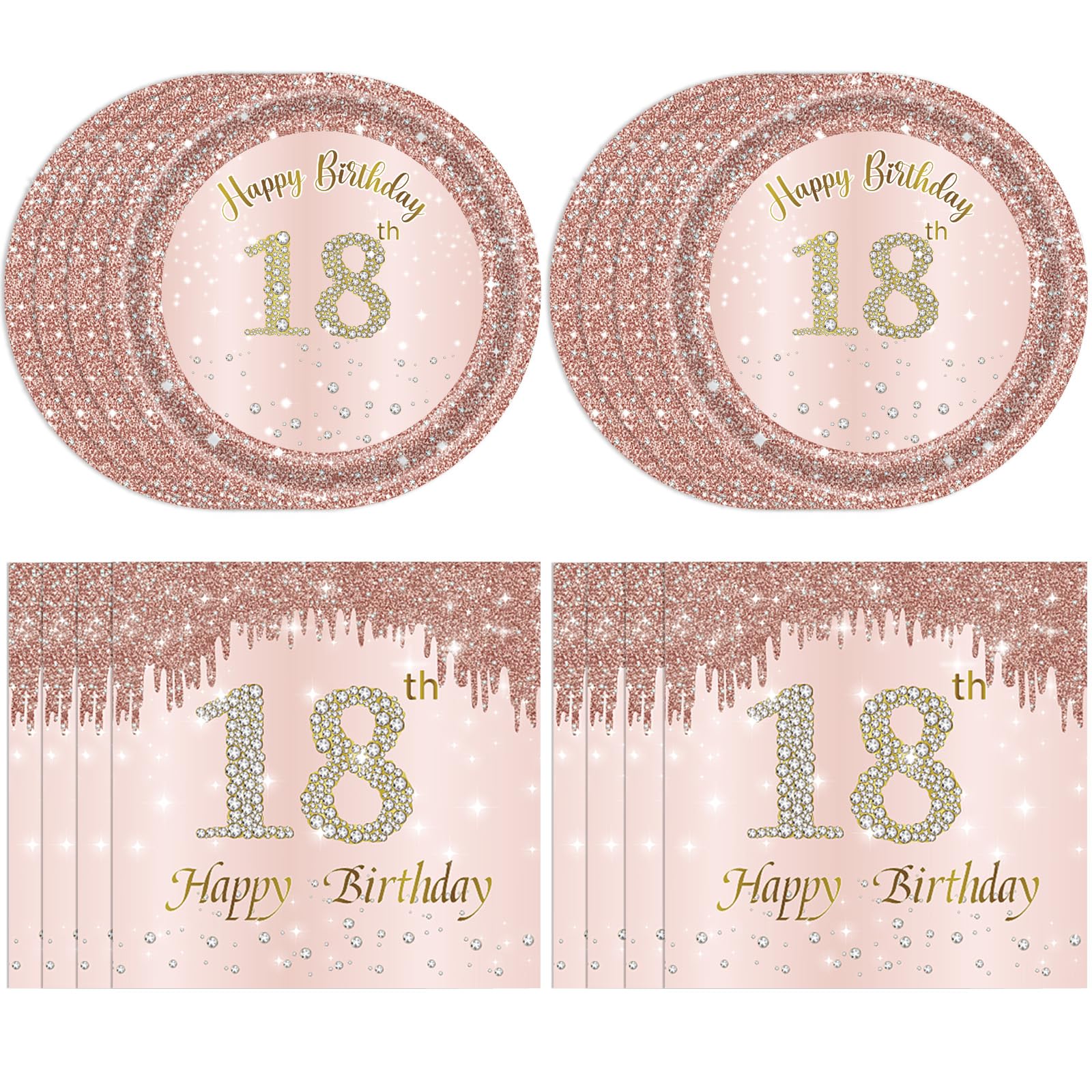 Juhap 18th Birthday Party Decorations for Girls Pink Rose Gold Theme Birth Supplies Include 20 Plates 20 Napkins Sweet Eighteen Years Old Birthday