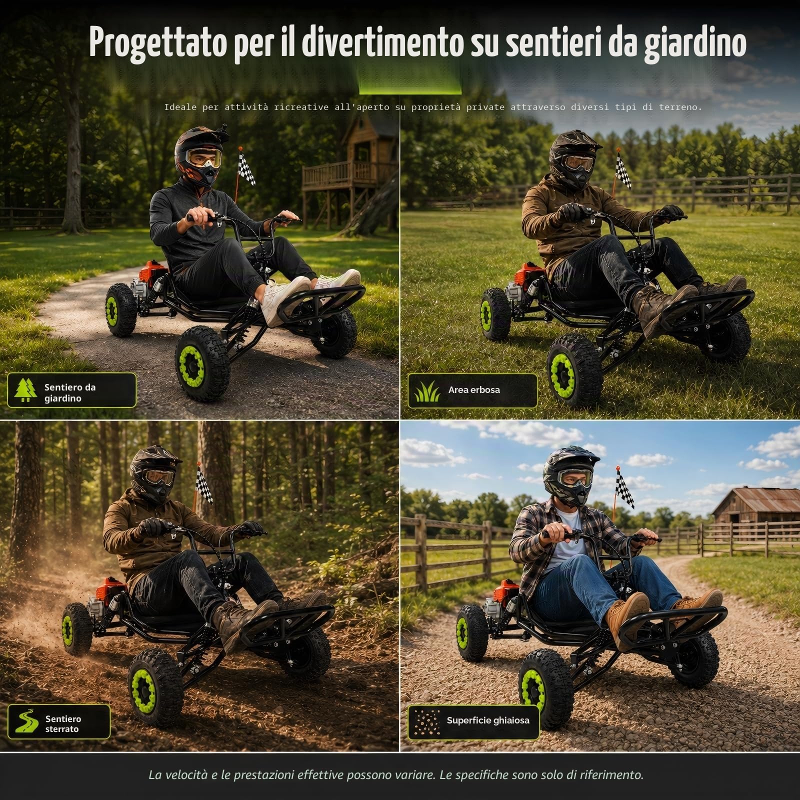 Zyliathor Gas Offroad Go Kart, pneumatici da 6 pollici, freno a disco idraulico, capacità massima 180 kg, fuoristrada/terreno privato, rosso
