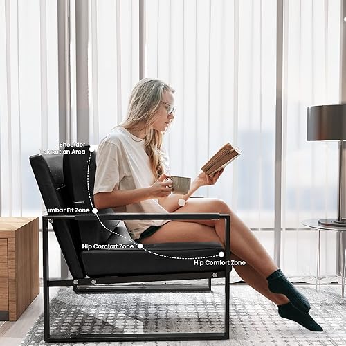 Miniatura 15 de Recaceik Juego de 2 sillas decorativas de cuero, con cojín ergonómico extragrande, marco de metal resistente, antiarañazos, para sofá, silla Gris