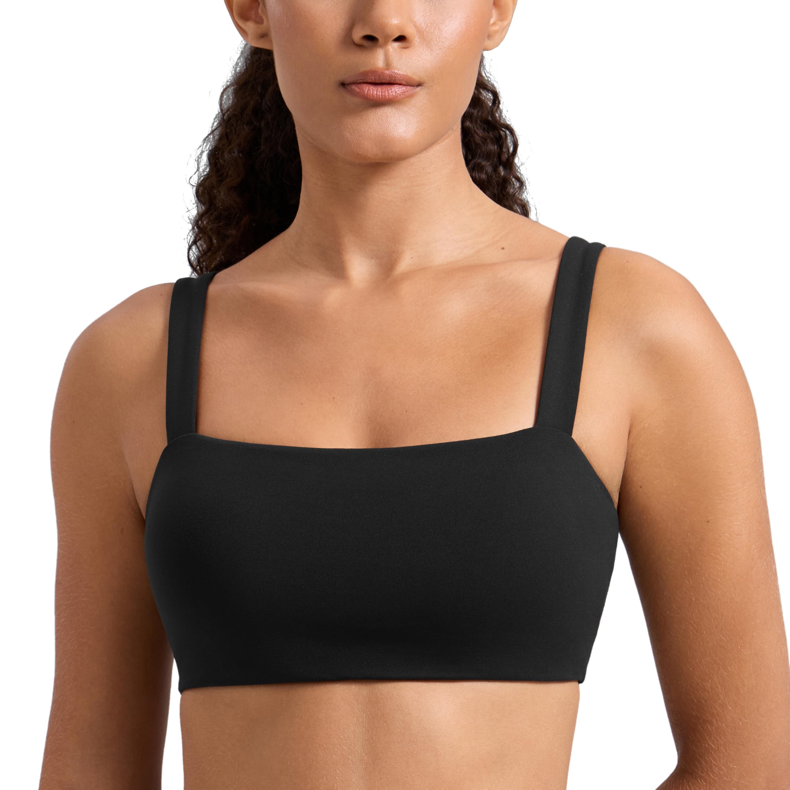 CRZ YOGA Butterlift Square Neck Sports Bras for Women - Padded Supportive Wide Straps Yoga Workout Top