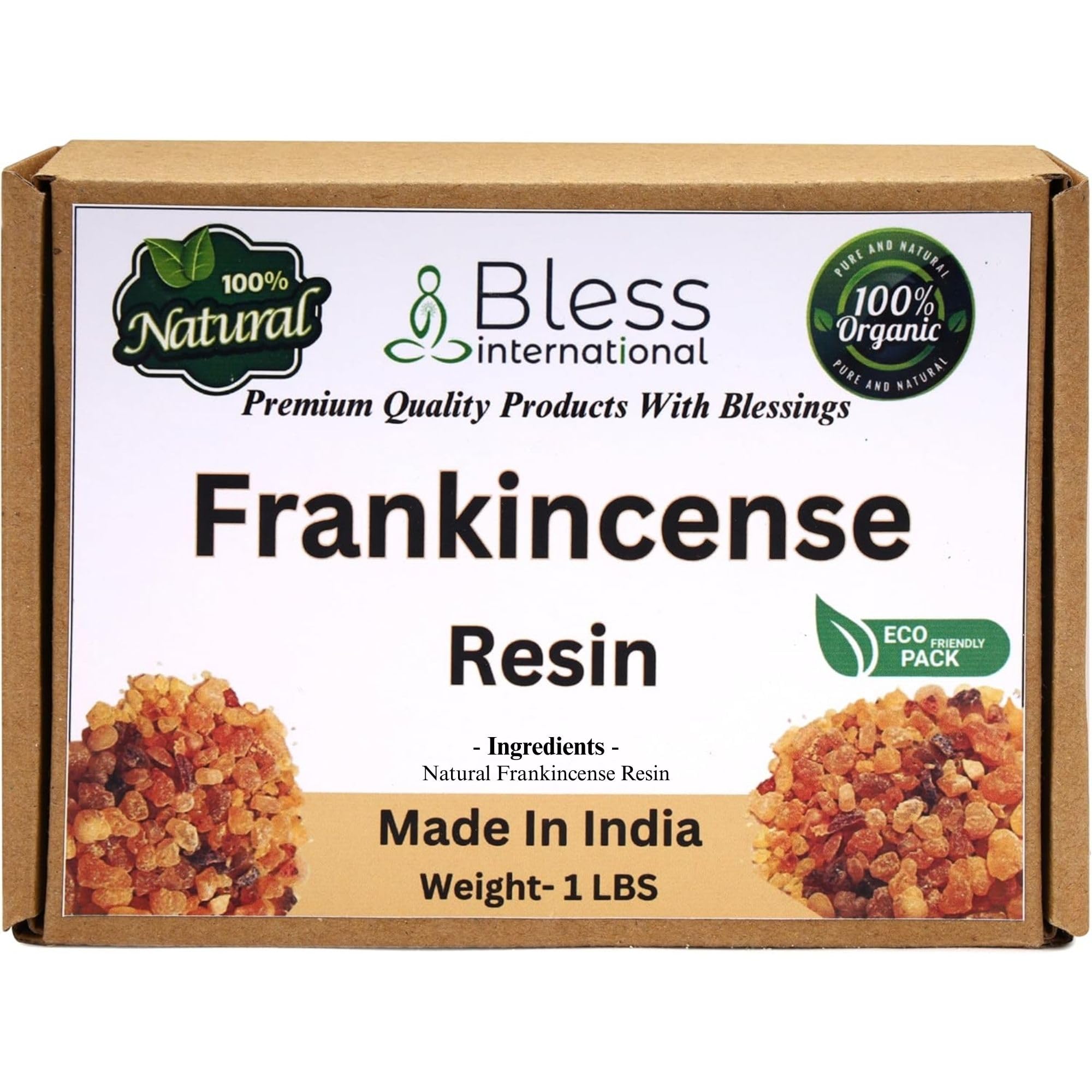 Bless International Premium Grade A Indian Frankincense 100% Natural Tree Sap Gum Resin Pure Organic Church Incense Luban Sacred Aroma for Wellness 1Lb-453.6-Grams-16-Ounces