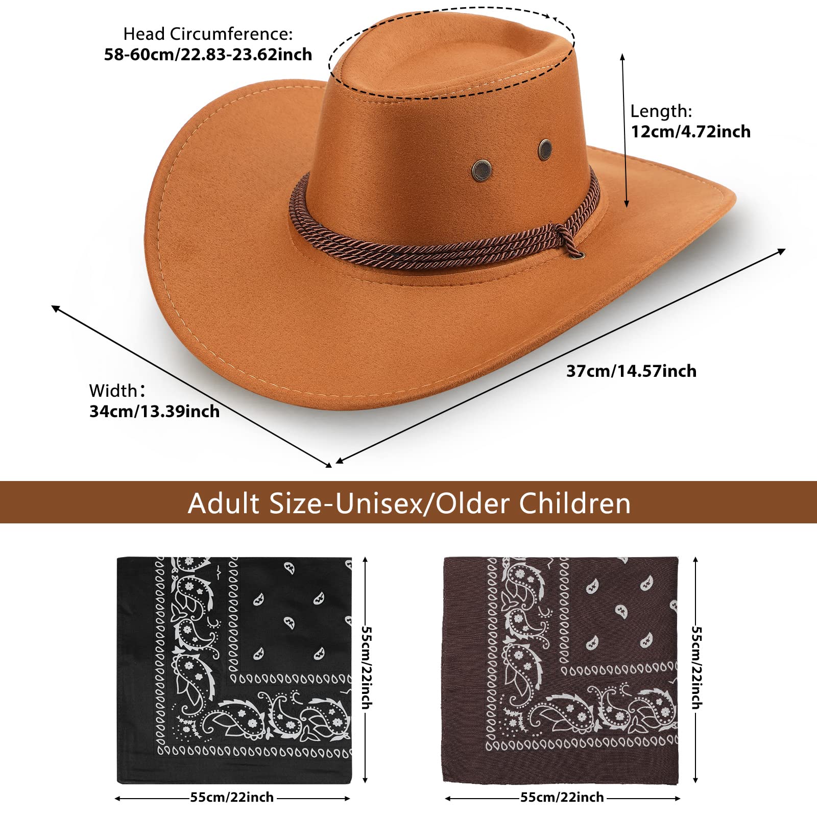 Zhanmai 12 sombreros de vaquero y bandana, sombreros de vaquera, a granel, disfraz de fiesta occidental, accesorio de Halloween