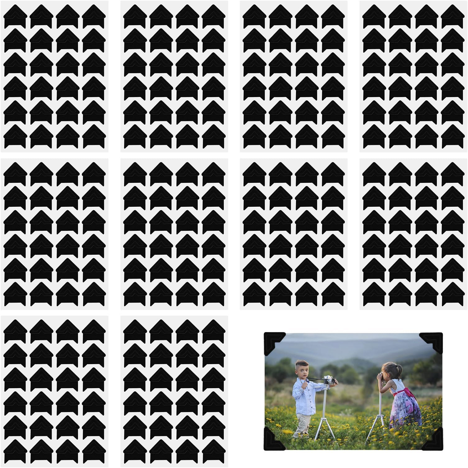 Photo Corners for Scrap Book 240 Pcs Photo Stickers for Albums Photo Corners Self Adhesive for DIY Sticker Album Scrap Book Photo Walls Scrapbooks Journals Photo Frames (Black)