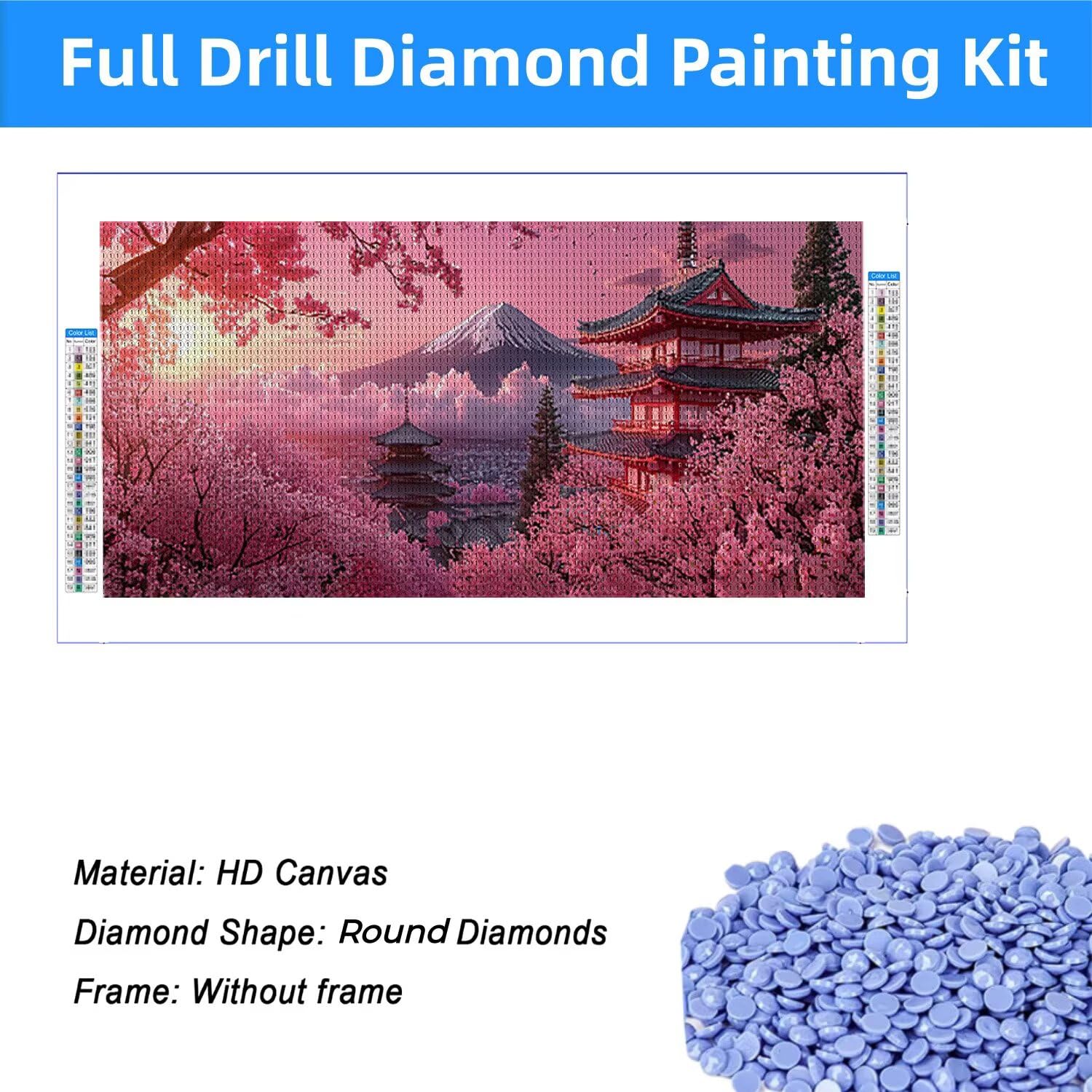 Diamentowe malowanie dla dorosłych duży format, widok na górę Fuji obraz diamentowy XXL 80 x 160 cm diamentowy zestaw do koralików, sztuka diamentowa rekreacyjna kreatywne dorośli haft ścieg