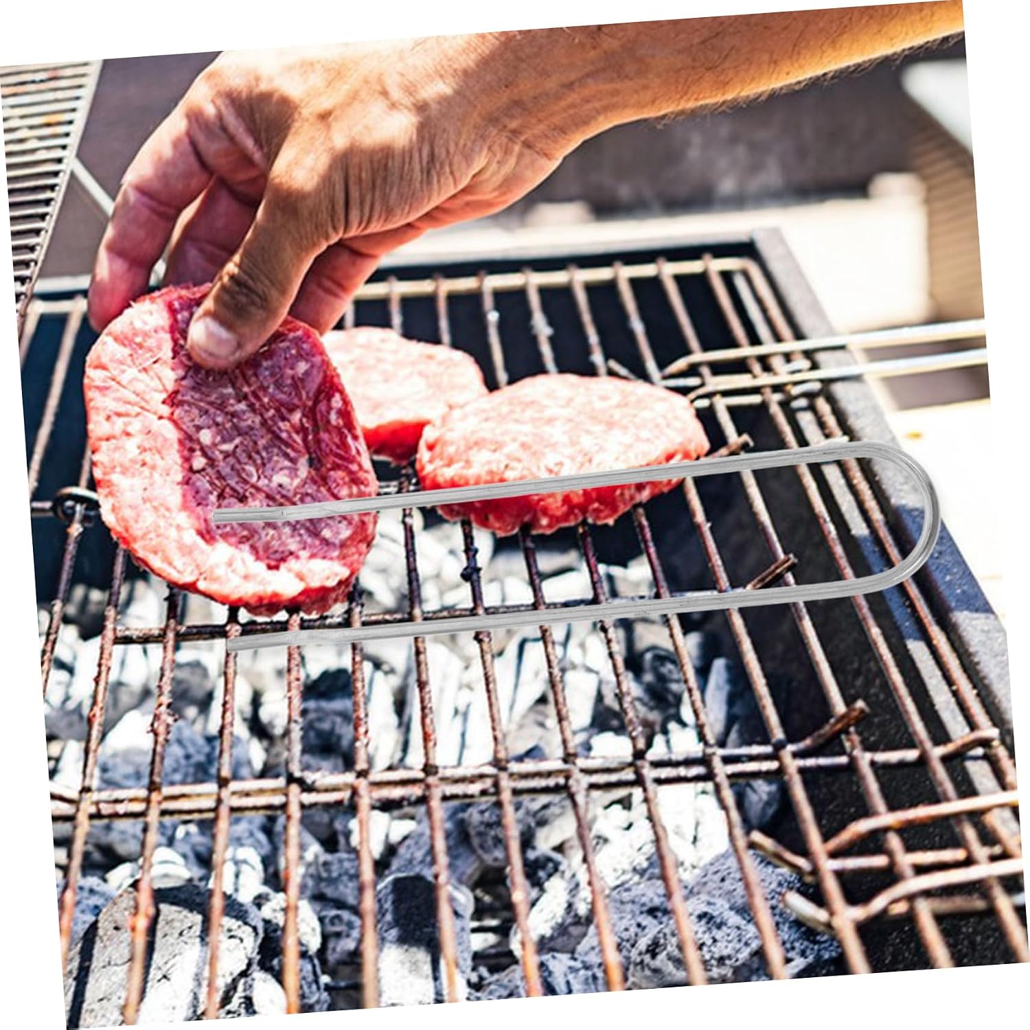 Toyvian Stainless Steel Grate Lifter Tool Easy to Clean Space-Saving Design for Effortless Grilling and Safe Handling Essential Tool for Outdoor