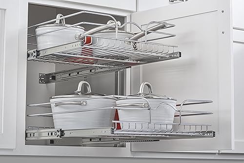 Miniatura 8 de Rev-A-Shelf Organizador extraíble de 2 niveles para debajo del fregadero, 21 x 22 pulgadas, organizador de ollas y sartenes de alambre de acero,