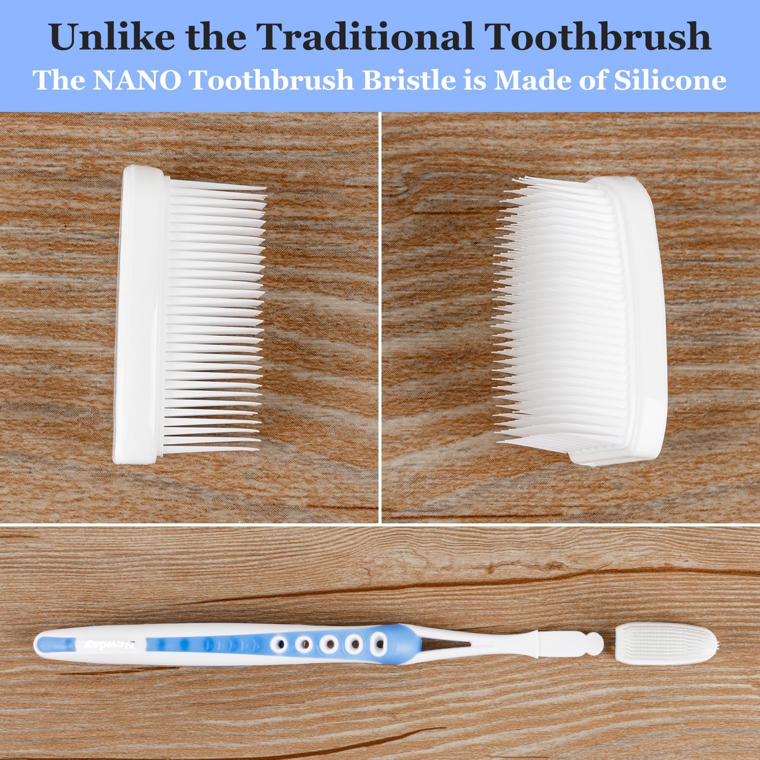 Newday Nano Toothbrushes Medium Bristle Silicone for Sensitive Teeth and Gums Individually Wrapped Travel Toothbrush Set, Hard Bristle Toothbrush for Multiple Colors (3 Box)
