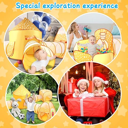 Miniatura 7 de AROIC Tienda de campaña de juego para niños con gran hoyo de bolas, túnel de gateo, cubo, tiendas de campaña de princesa para niños pequeños,