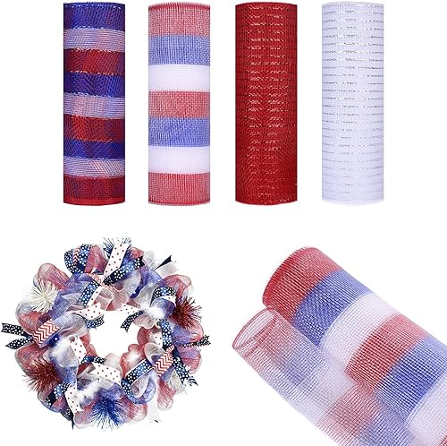 Miniatura 2 de 4 rollos de cinta de malla decorativa de otoño para suministros de fabricación de coronas, 10 pulgadas x 30 pies, cinta metálica de papel de