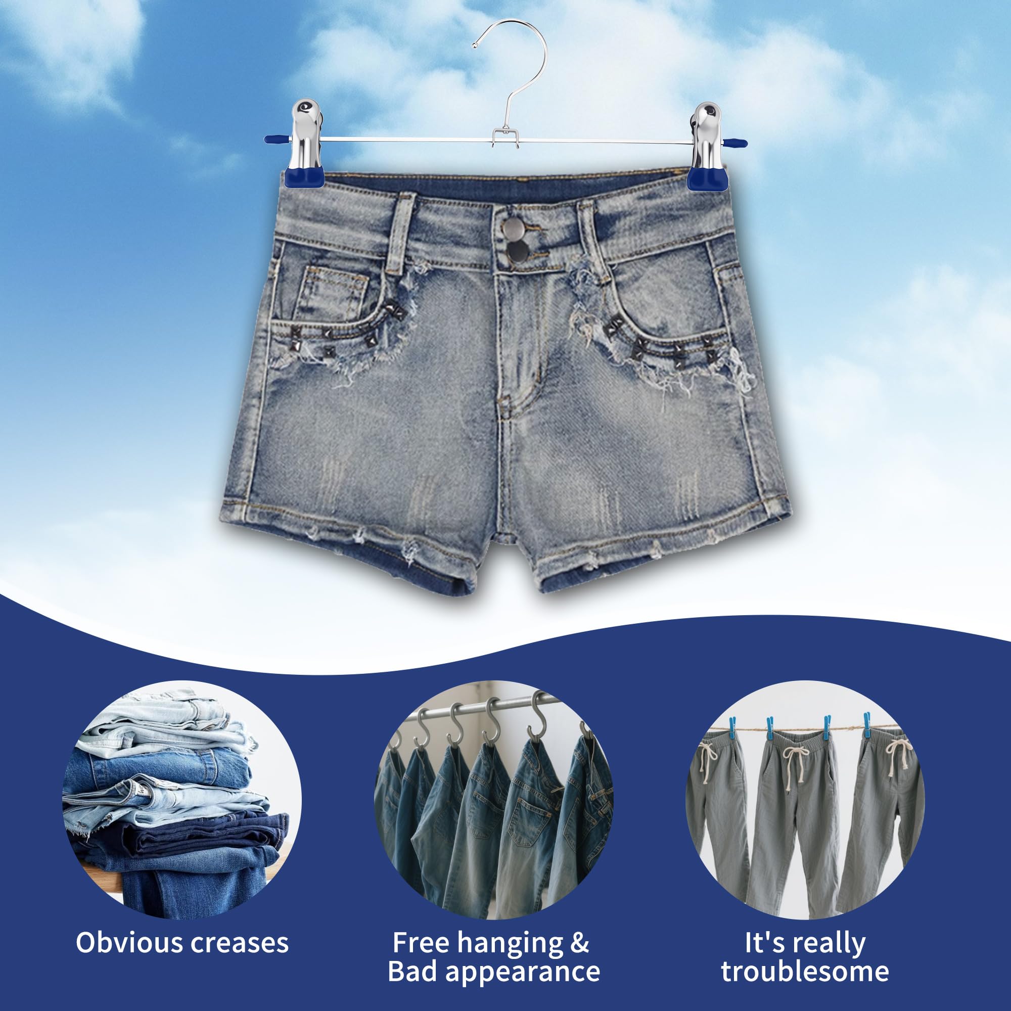 20 Piezas Perchas Metálicas para Pantalones,Aproximadamente 30cm Perchas de Metal,con Gancho Giratorio de 360 °, Estante de Falda para Pantalones de Almacenamiento Doméstico,Azul