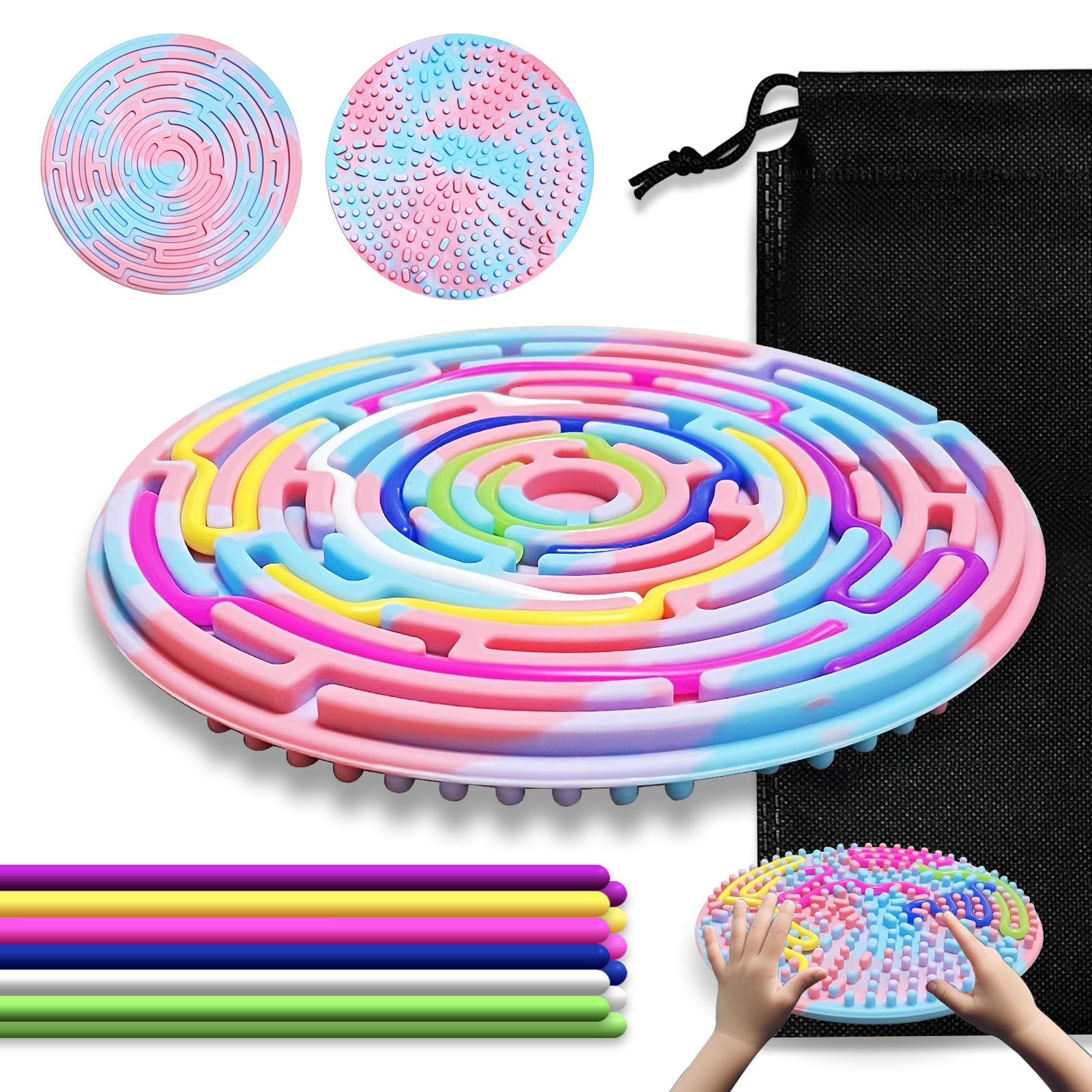 Sensory Activity Board, Silicone Fidget Toy, Tavola da attività Bifacciale, Scheda Di Attività Sensoriale,Borsa da Viaggio e 11 Corde, per ADHD, Antistress, Autismo, Apprensivo