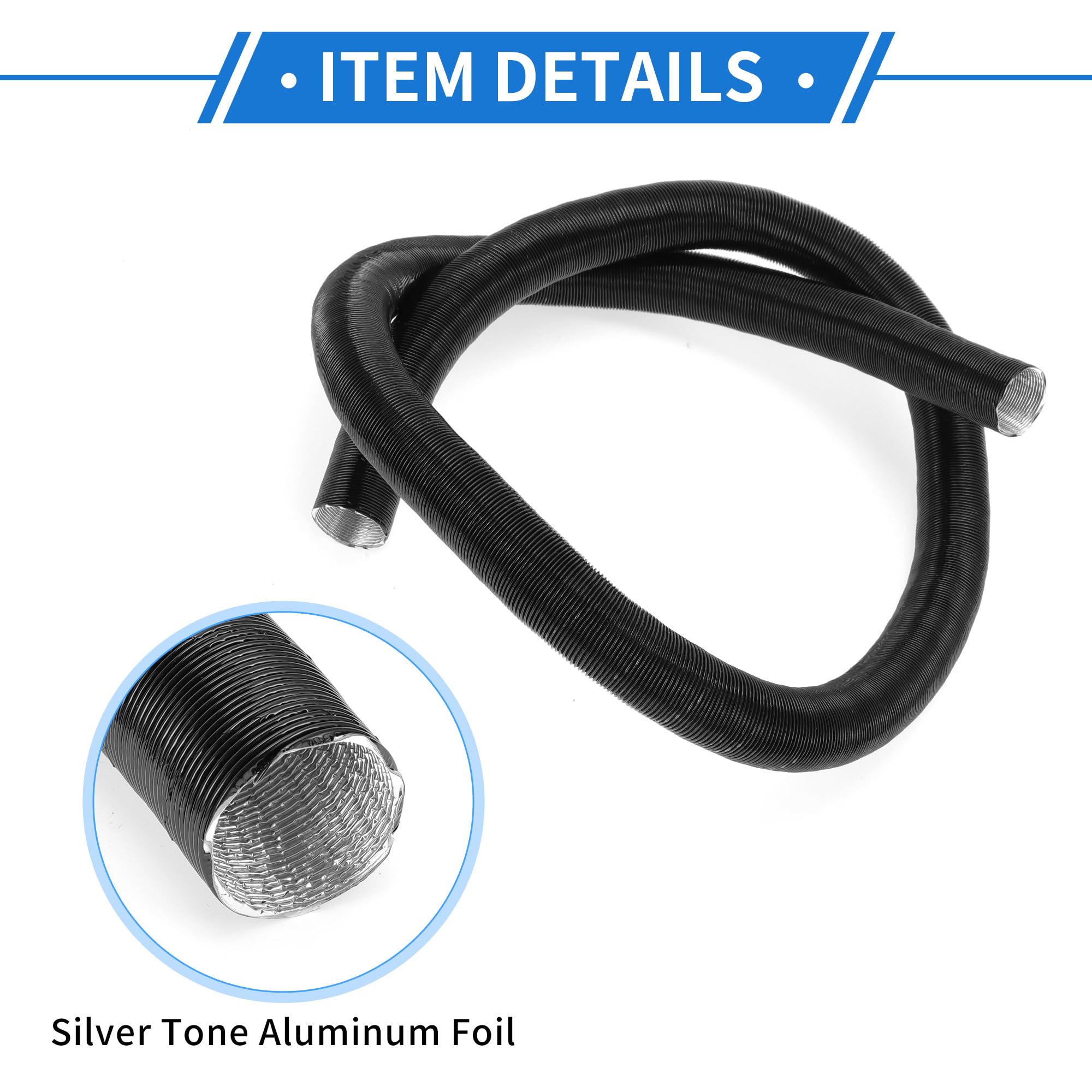 Autoheizungsrohr Schwarz 1 Stk. Für Auto LKW Aluminiumfolie | 25mm ID, 200cm Länge, Für Wohnmobil, Bus, Van, Boot, Hochtemperaturbeständig, Verhindert Beschlagen