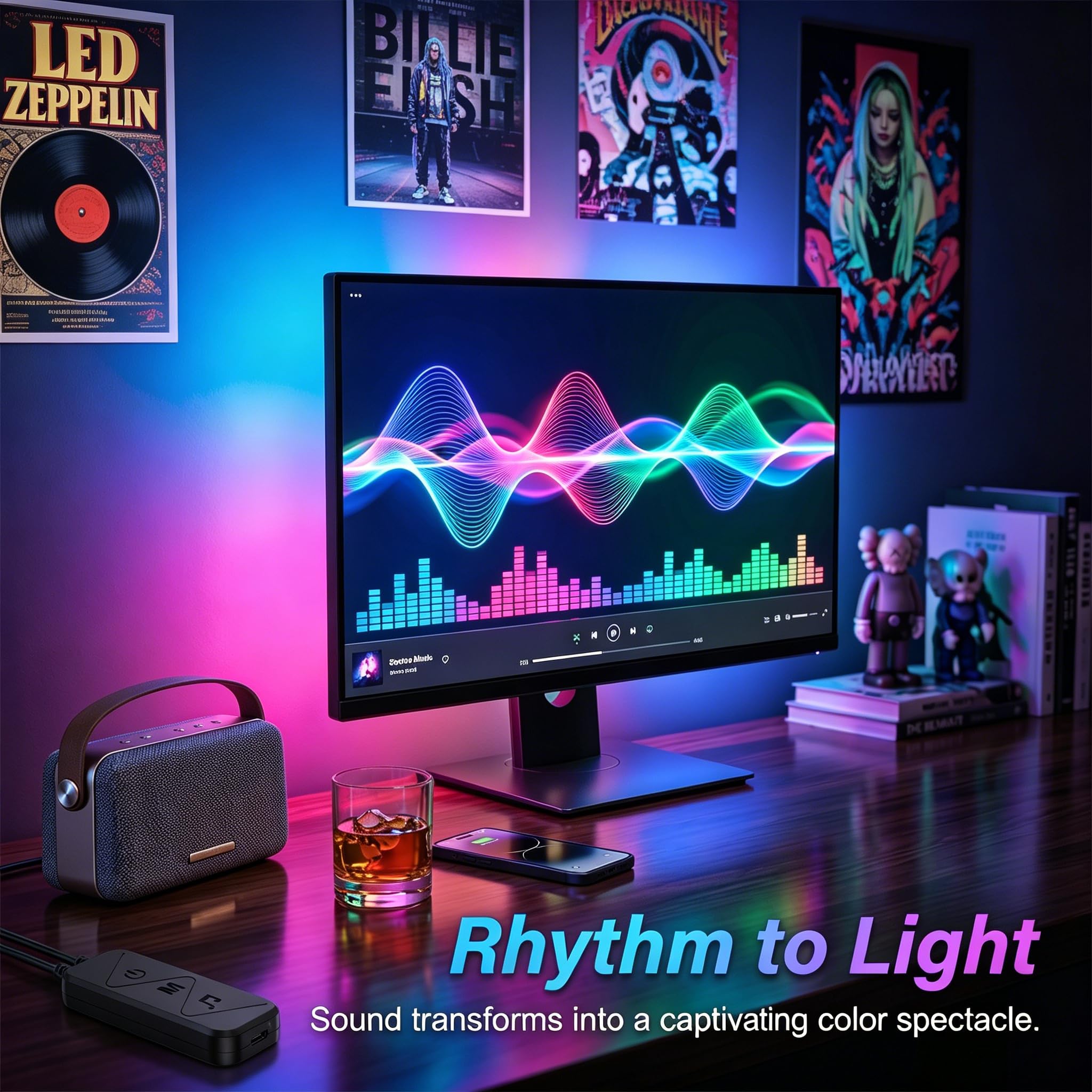 Retroilluminazione a LED per monitor per PC Strisce luminose a LED Ritmo musicale Luce dinamica Sincronizzazione dietro il software del monitor Modalità dinamica a colori (27 pollici)
