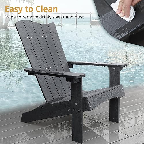 Miniatura 5 de LUE BONA Adirondack - Juego de 2 sillas Adirondack modernas de material polivinílico negro, diseño mejorado con 3 años de garantía, sillas para