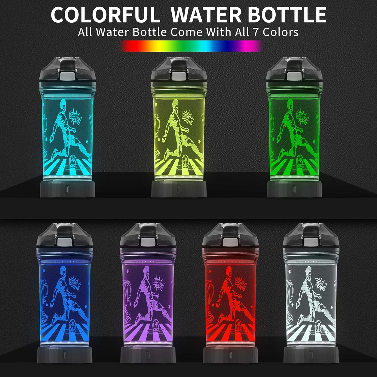 Lightzz Soccer Water Bottle with 3D Glowing Light Up, 14 OZ Tritan BPA Free Kids Water Bottle, Creative Ideal Travel Soccer Cup Gift for Boys 8-12 Child Holiday Camping Picnic - Image 3