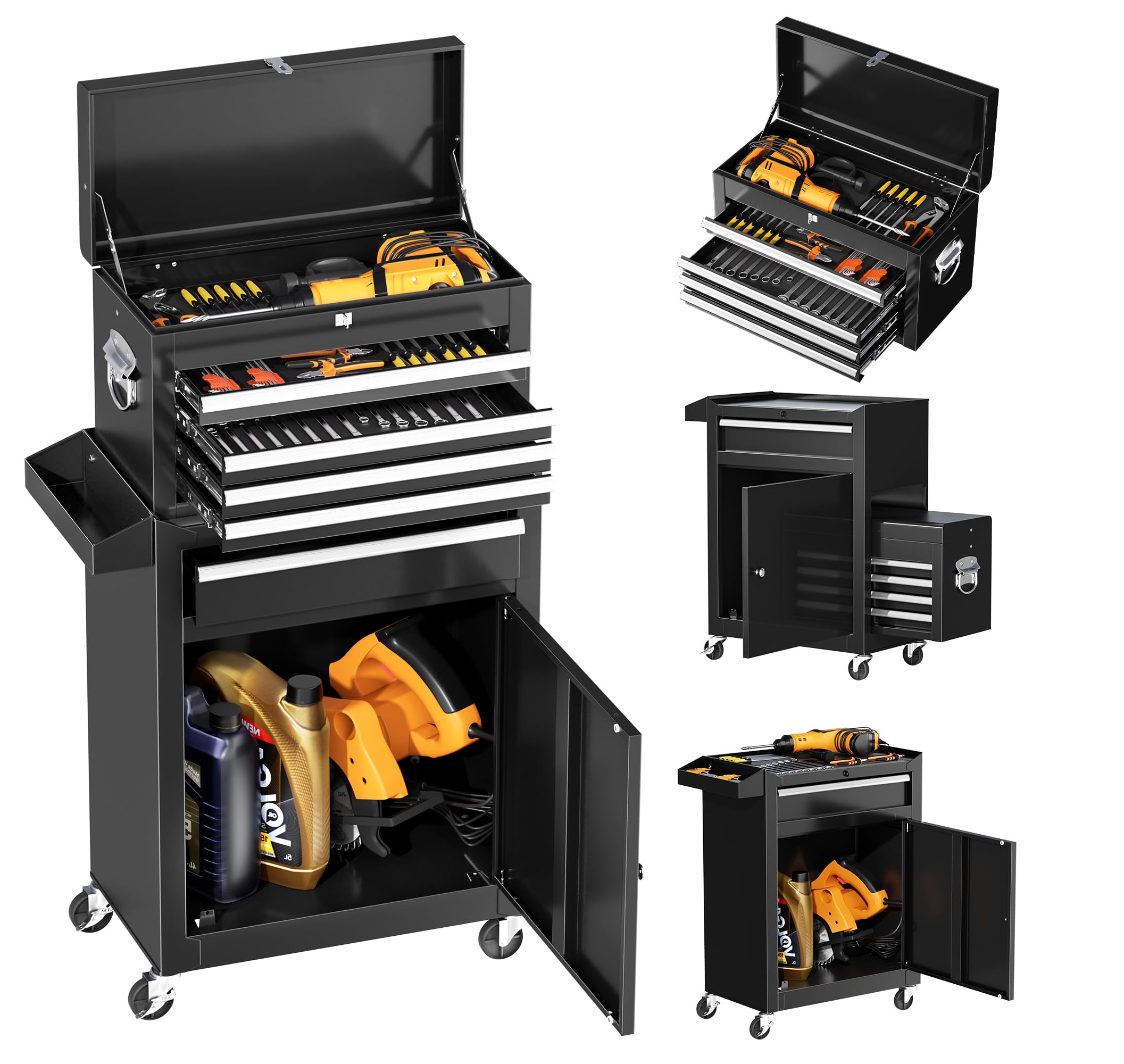 INTERGREAT Rolling Tool Chest, 5-Drawer Tool Box Organizer w/Lockable Wheels & Sliding Drawers & Detachable Top, Tool Storage Cabinet for Garage Workshop (Black)