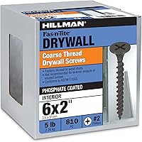 Hillman 47127 2-Inch Coarse Thread Black Phosphate Drywall Screws, 5-Pound - Phillips Drive for Secure Wood Stud Fastening
