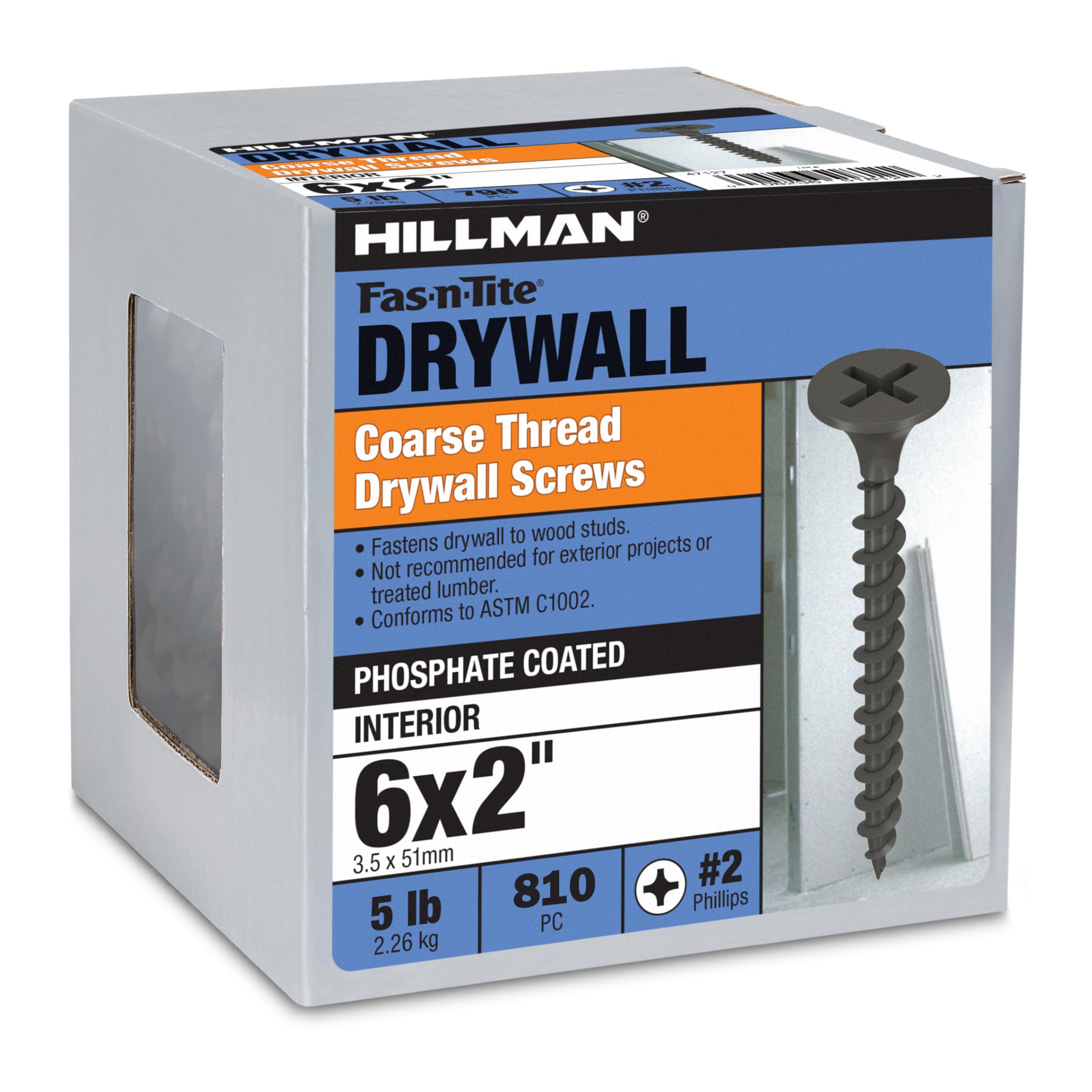 The Hillman Group 47127 6 X 2-Inch Coarse Thread Phillips Drive Drywall Screw, 5-Pound , black
