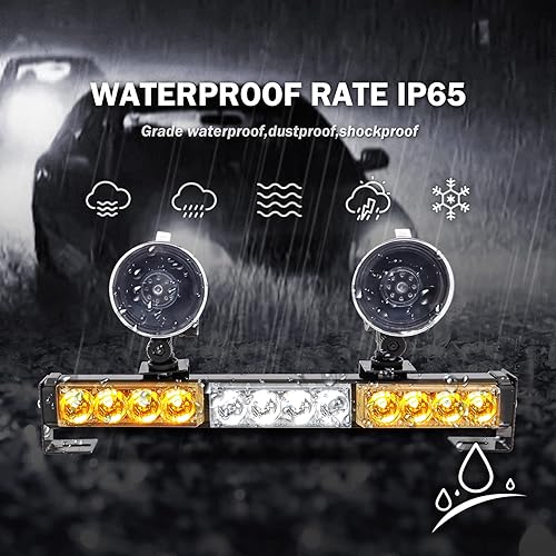 Miniatura 5 de Barra de luces ámbar estroboscópicas de emergencia 2 en 1 para vehículos, camiones, control remoto inalámbrico (ámbar, 2 x 12.8 pulgadas)