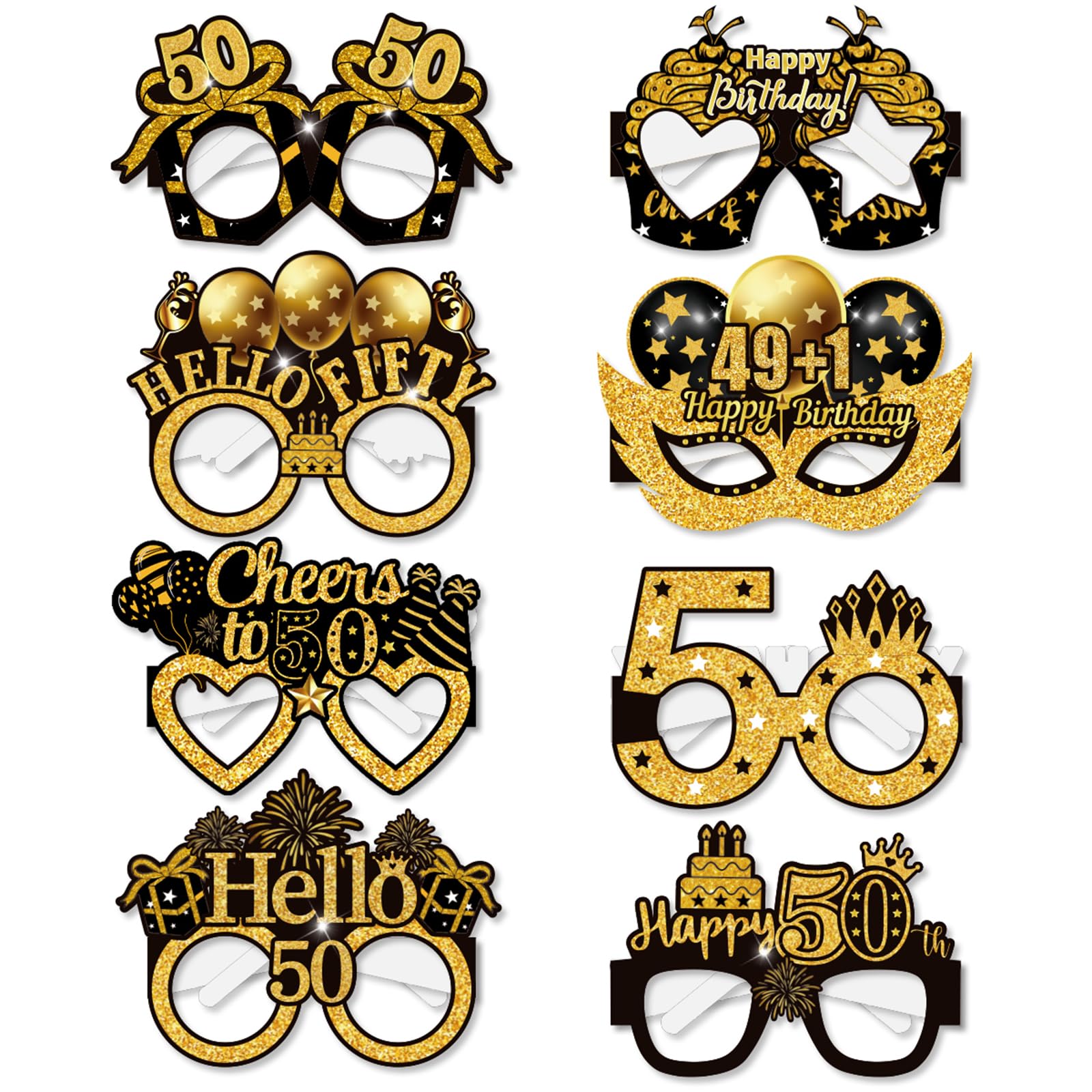 50th Birthday Glasses, 8 Pcs Paper Novelty 50th Birthday Party Eyeglasses