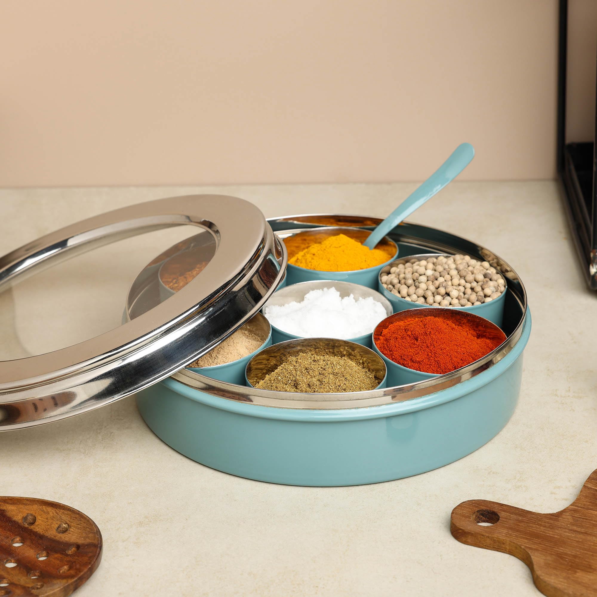 Stainless Steel Spice Box - Dudki Masala Dabba -2