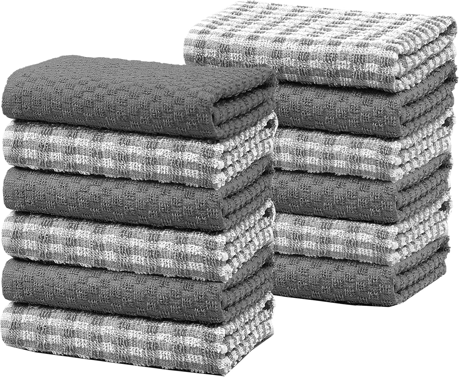 Poshliving Grey Terry Kitchen Tea Towels 100% Cotton Super Absorbent Quick Drying Soft Towel Kitchen Dish Cloths For Drying & Cleaning Household Essentials (12, )